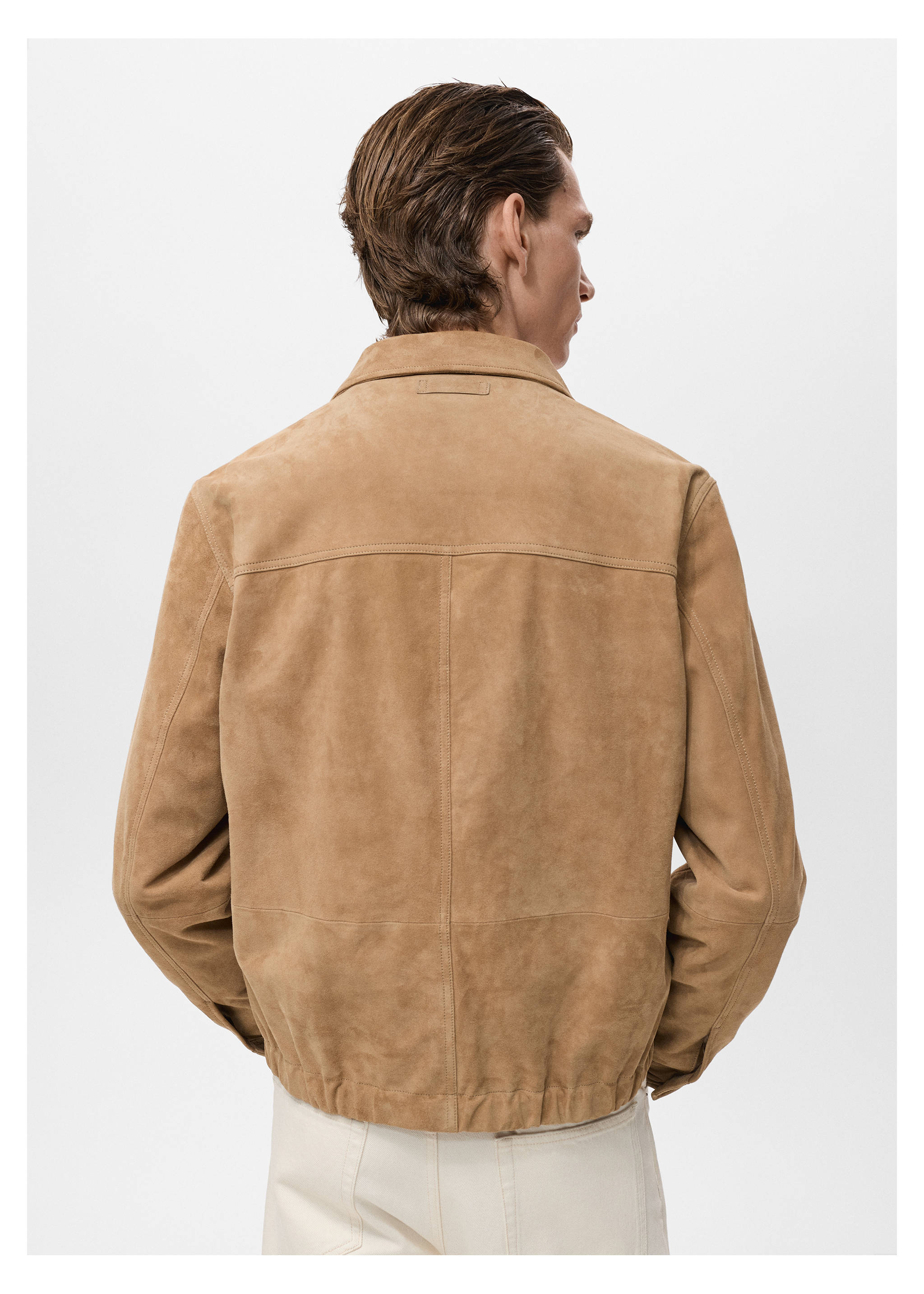 Blouson 100 % cuir daim poches - Verso de l’article, Marron moyen. Ref: 17035140-00.