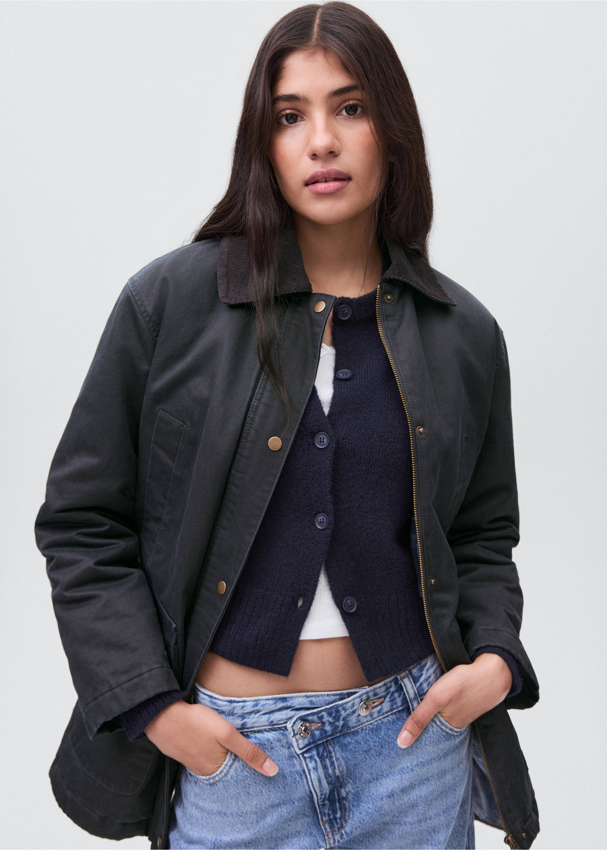 Waxed-effect parka - Medium plane, Navy. Ref: 17035141-00.