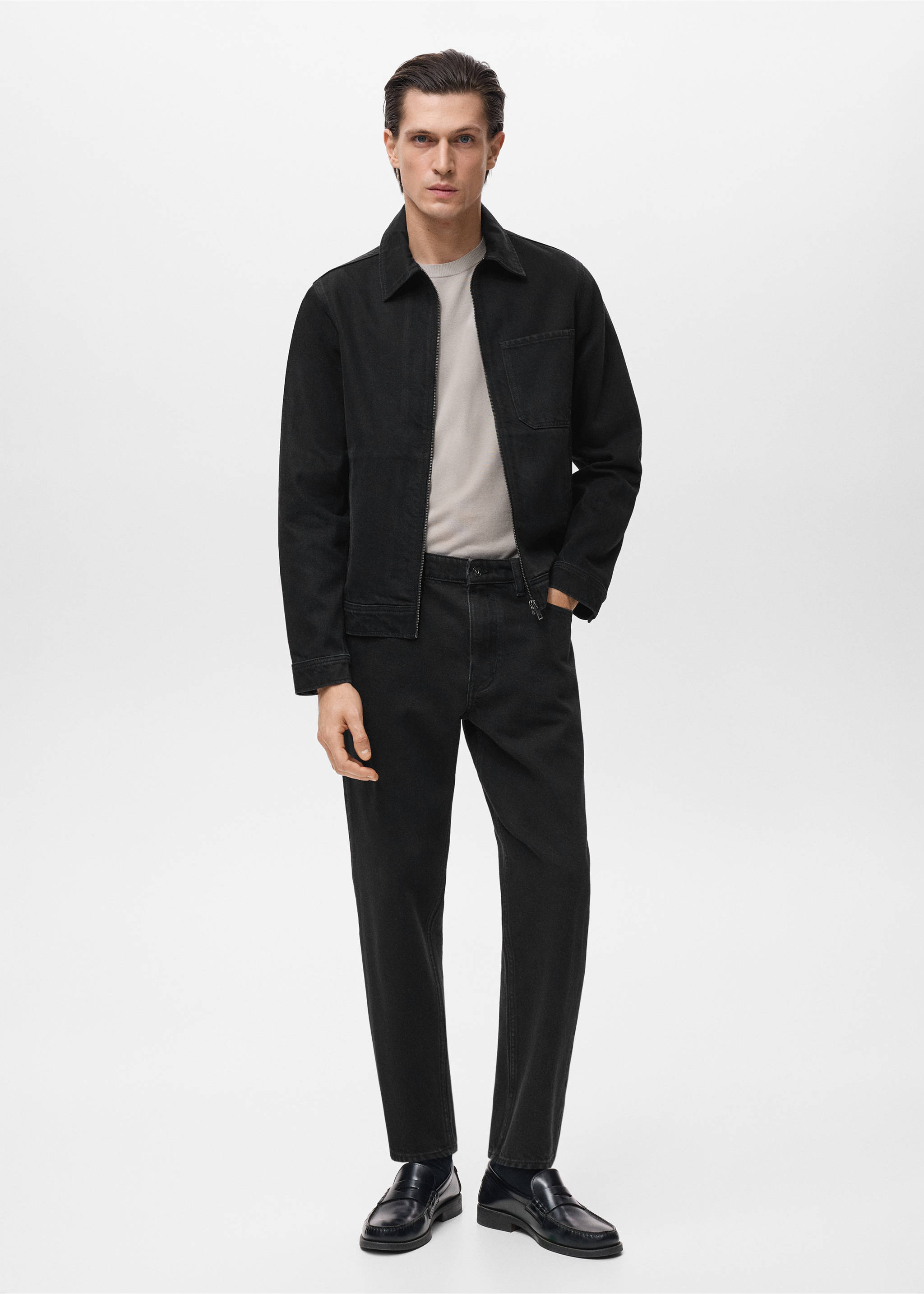 Denim jacket with pockets - General plane, Black denim. Ref: 17035143-00.