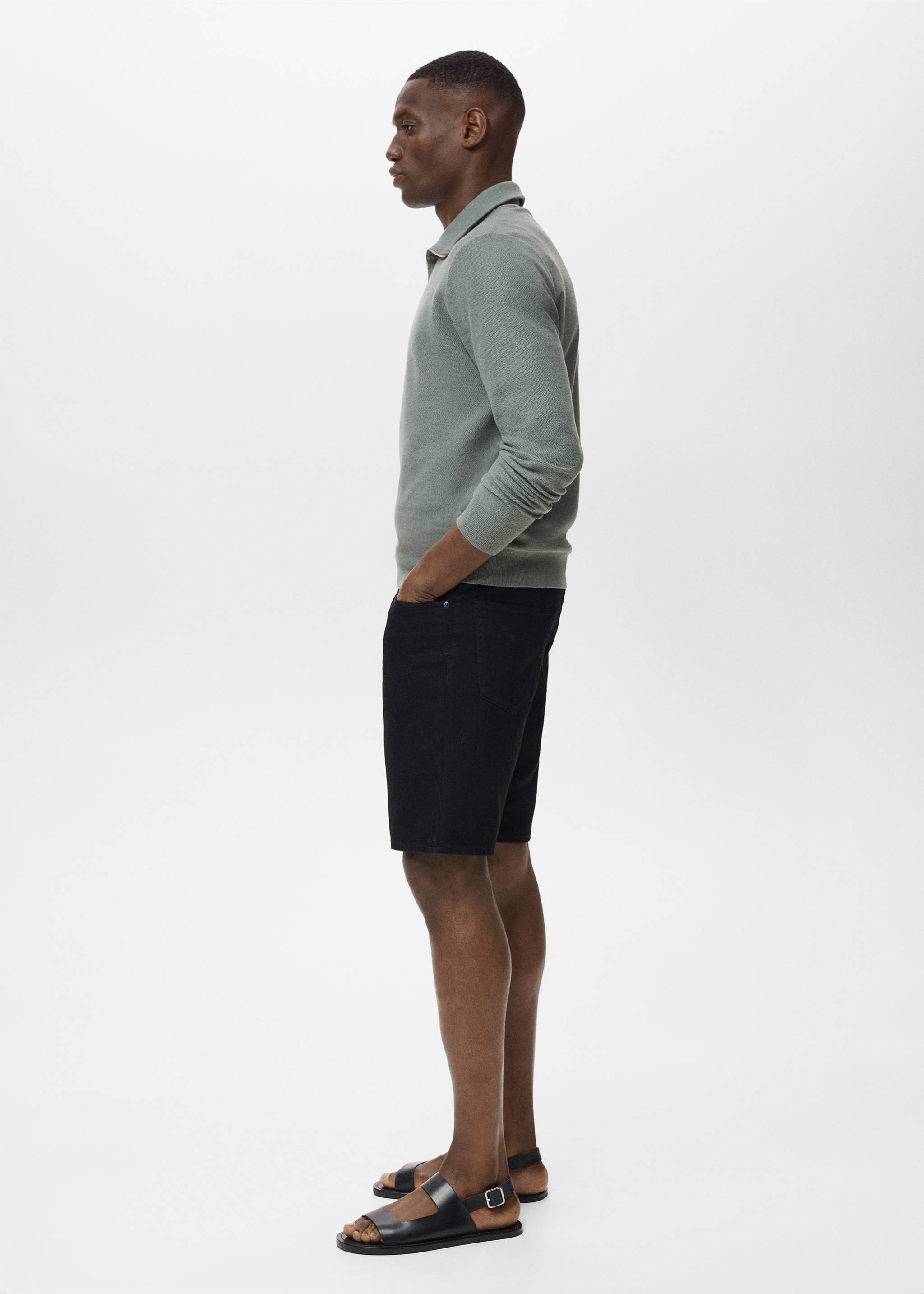 Svetr s mikrostrukturou a límecem na zip - Detail zboží 2, Zelený les. Ref: 17035146-00.