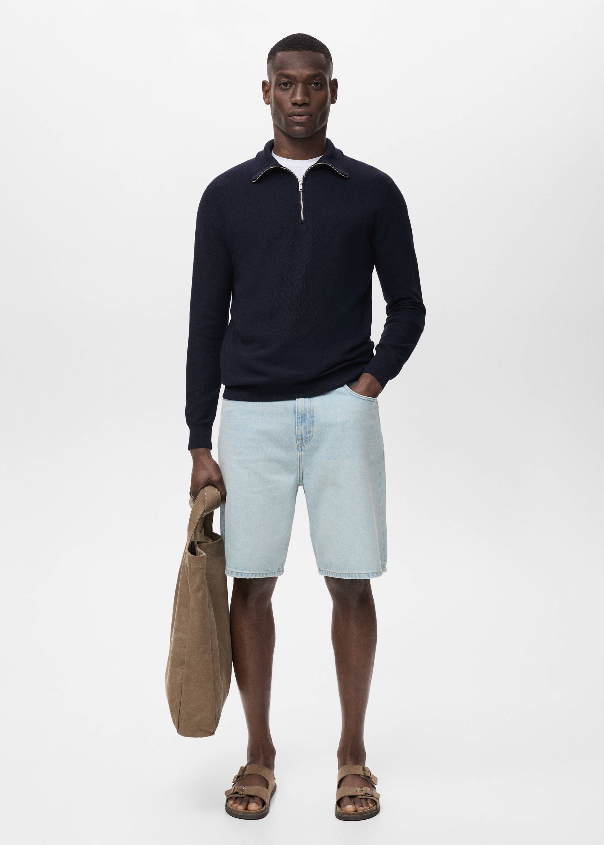 Svetr s mikrostrukturou a límecem na zip - Celkový náhled