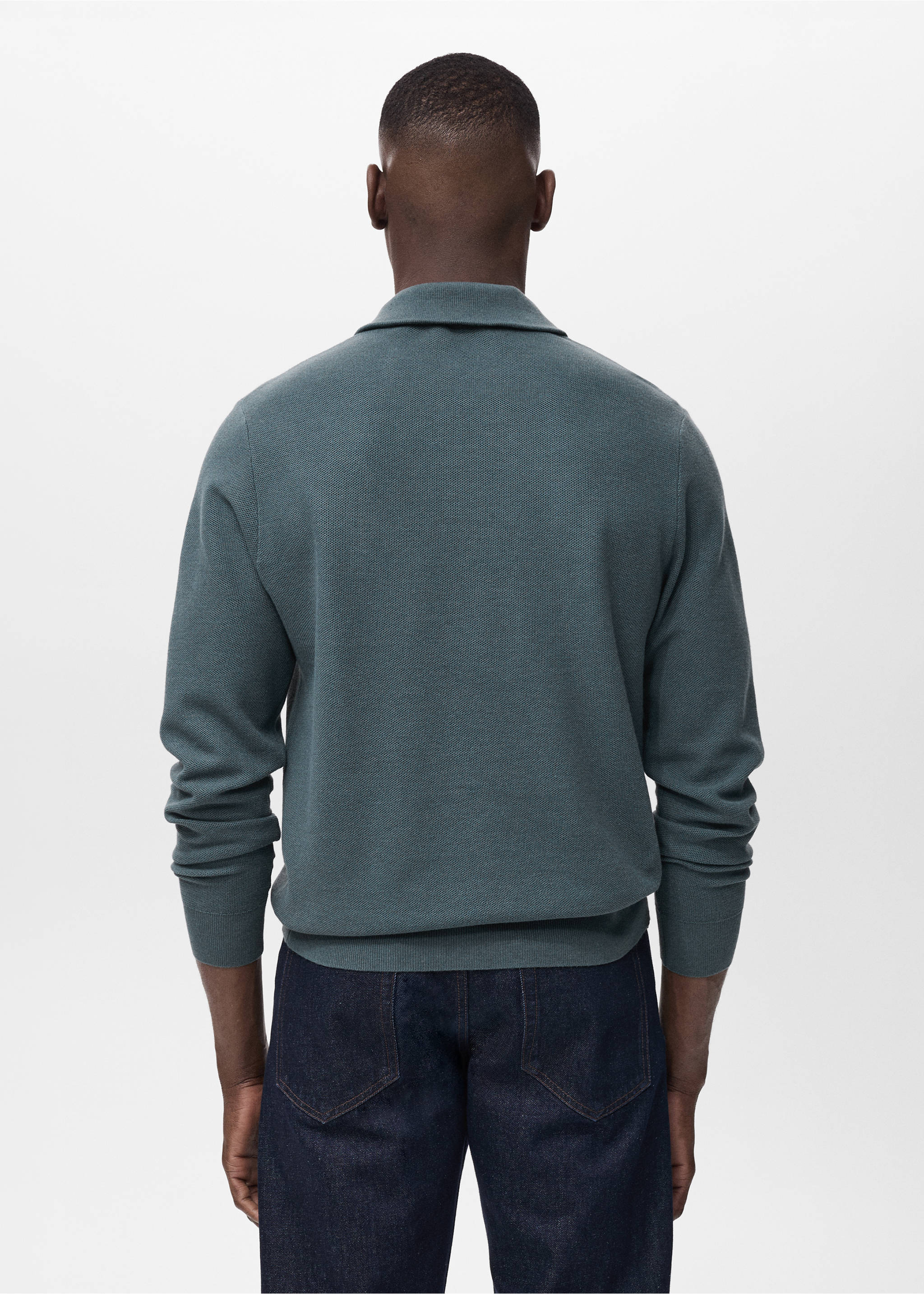 Microstructure sweater with zipper collar - Reverse of the article, Petrol Blue. Ref: 17035146-00.