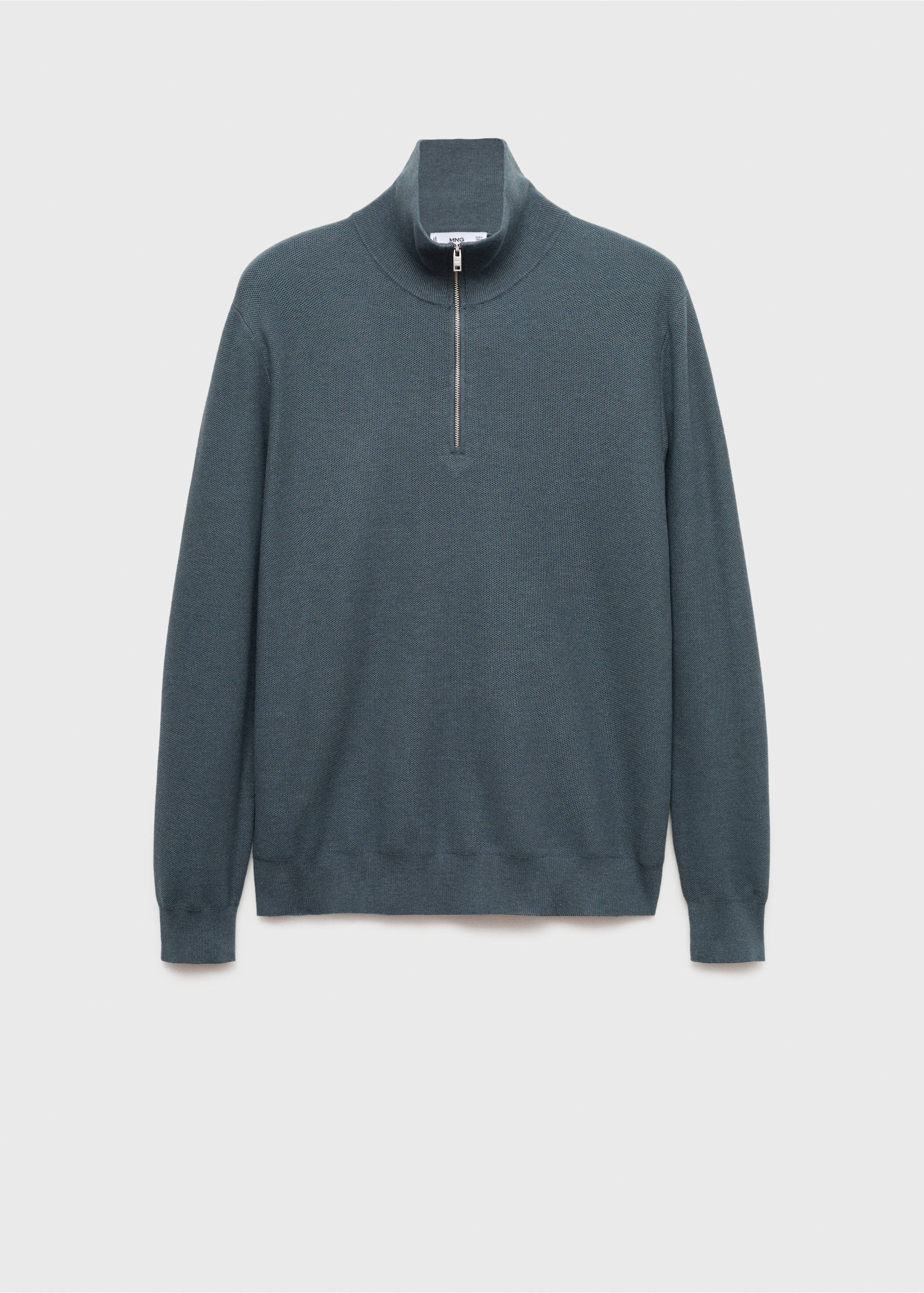 Microstructure sweater with zipper collar - Article without model, Petrol Blue. Ref: 17035146-00.