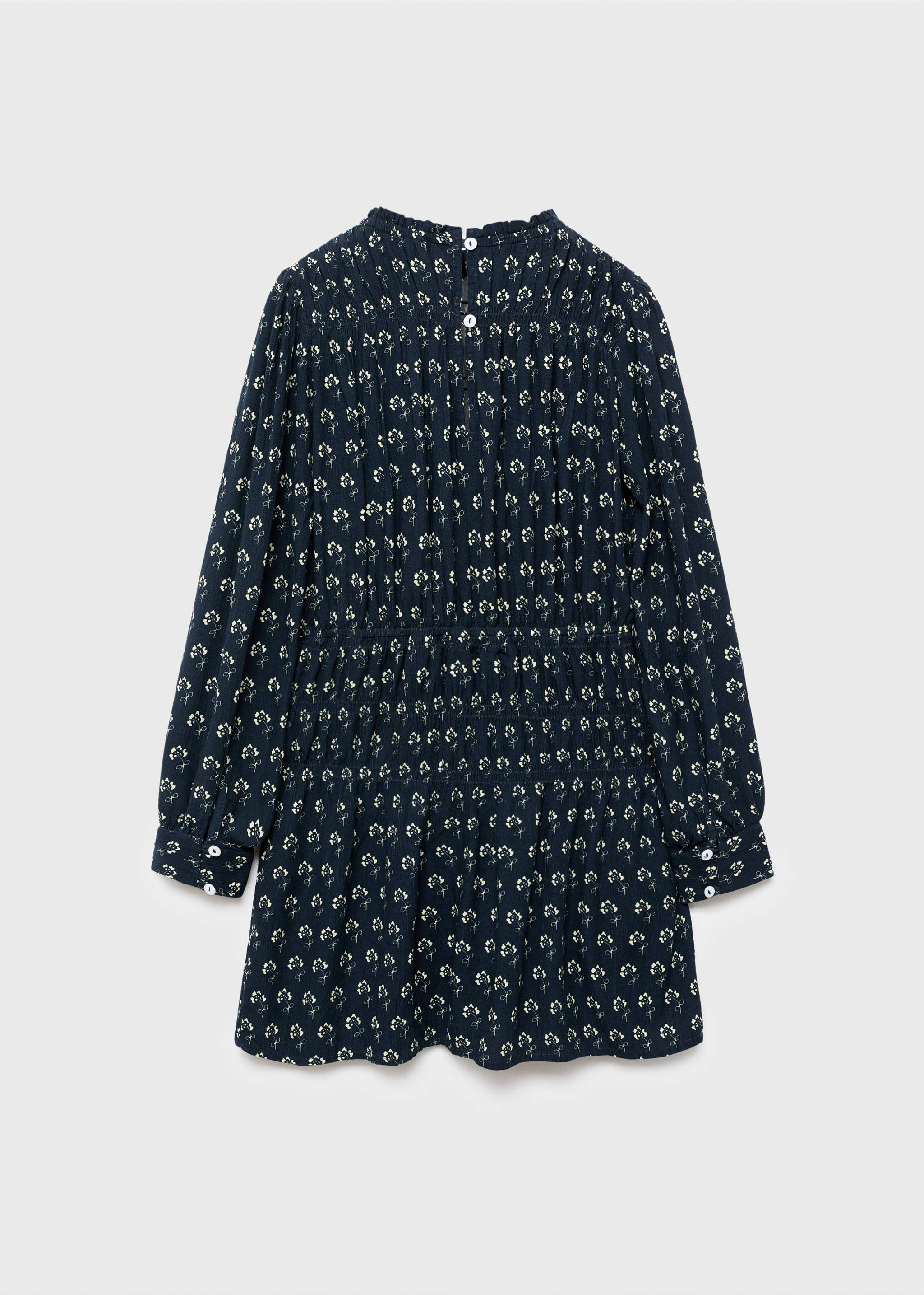 Robe florale manches bouffantes - Verso de l’article, Bleu marine. Ref: 17035152-00.