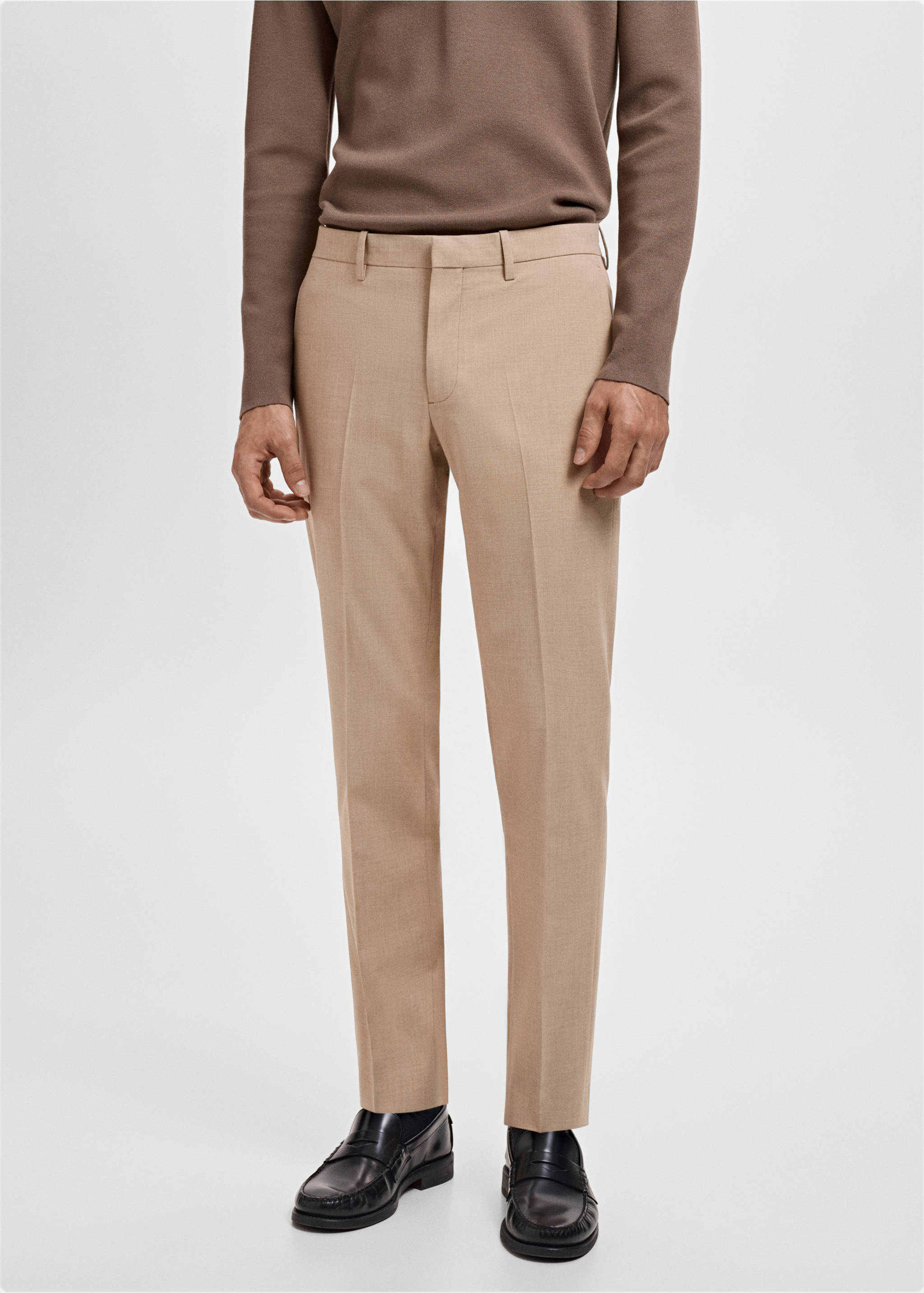 Paris slim-fit suit trousers - Medium plane, Beige. Ref: 17035155-00.