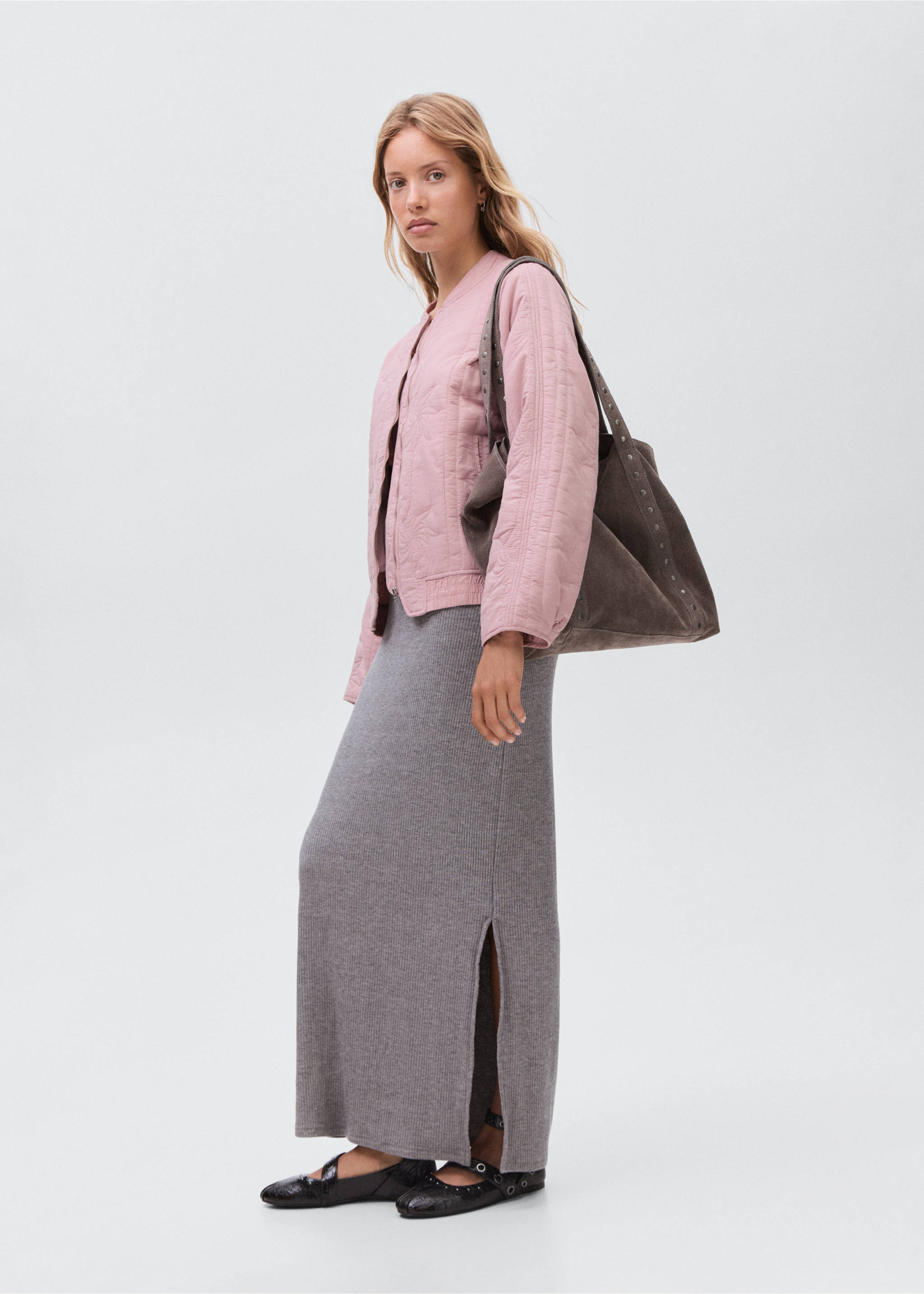 Embroidered quilted jacket - General plane, Pastel Pink. Ref: 17035163-00.