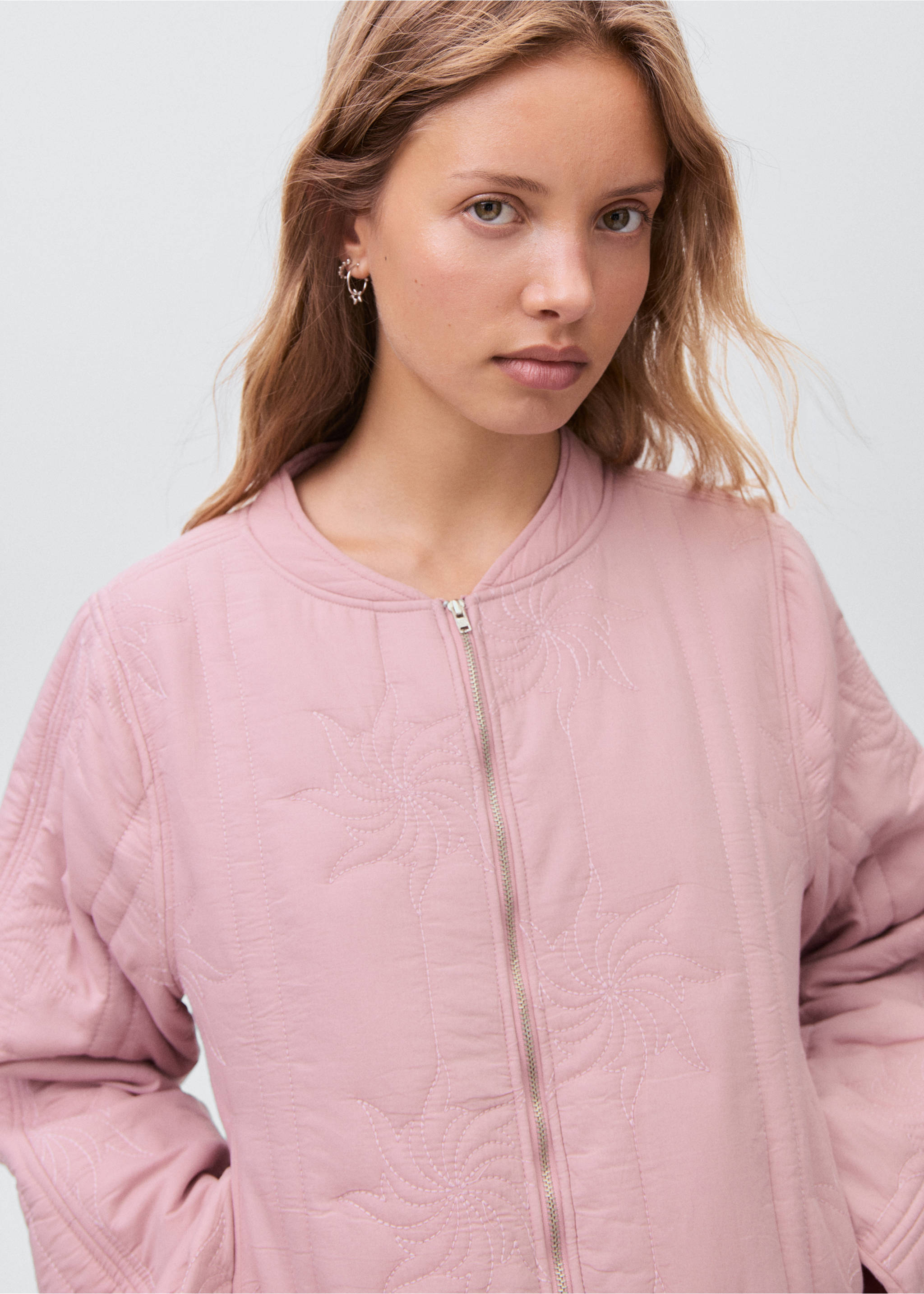 Embroidered quilted jacket - Details of the article 1, Pastel Pink. Ref: 17035163-00.