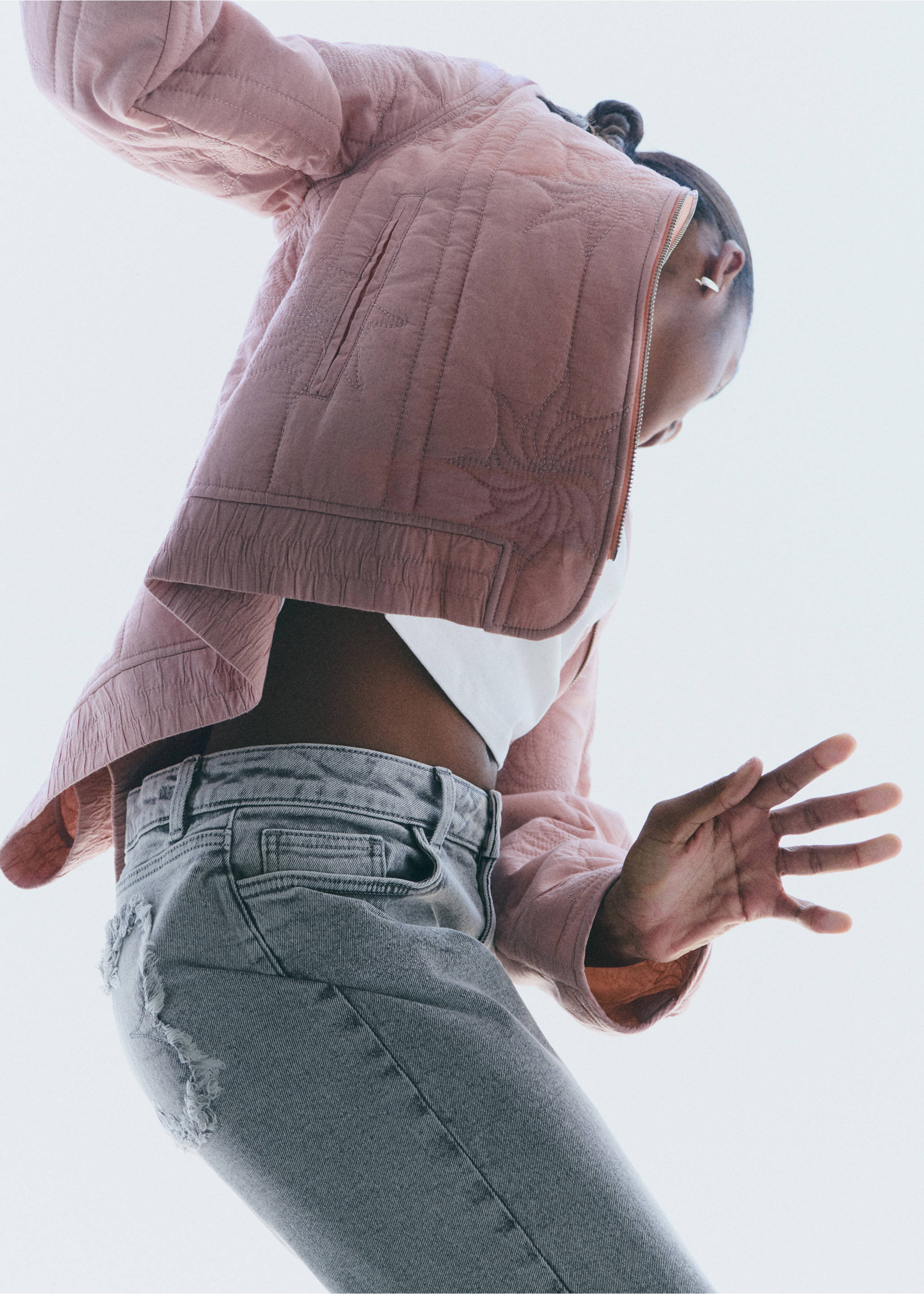 Embroidered quilted jacket - Details of the article 3, Pastel Pink. Ref: 17035163-00.
