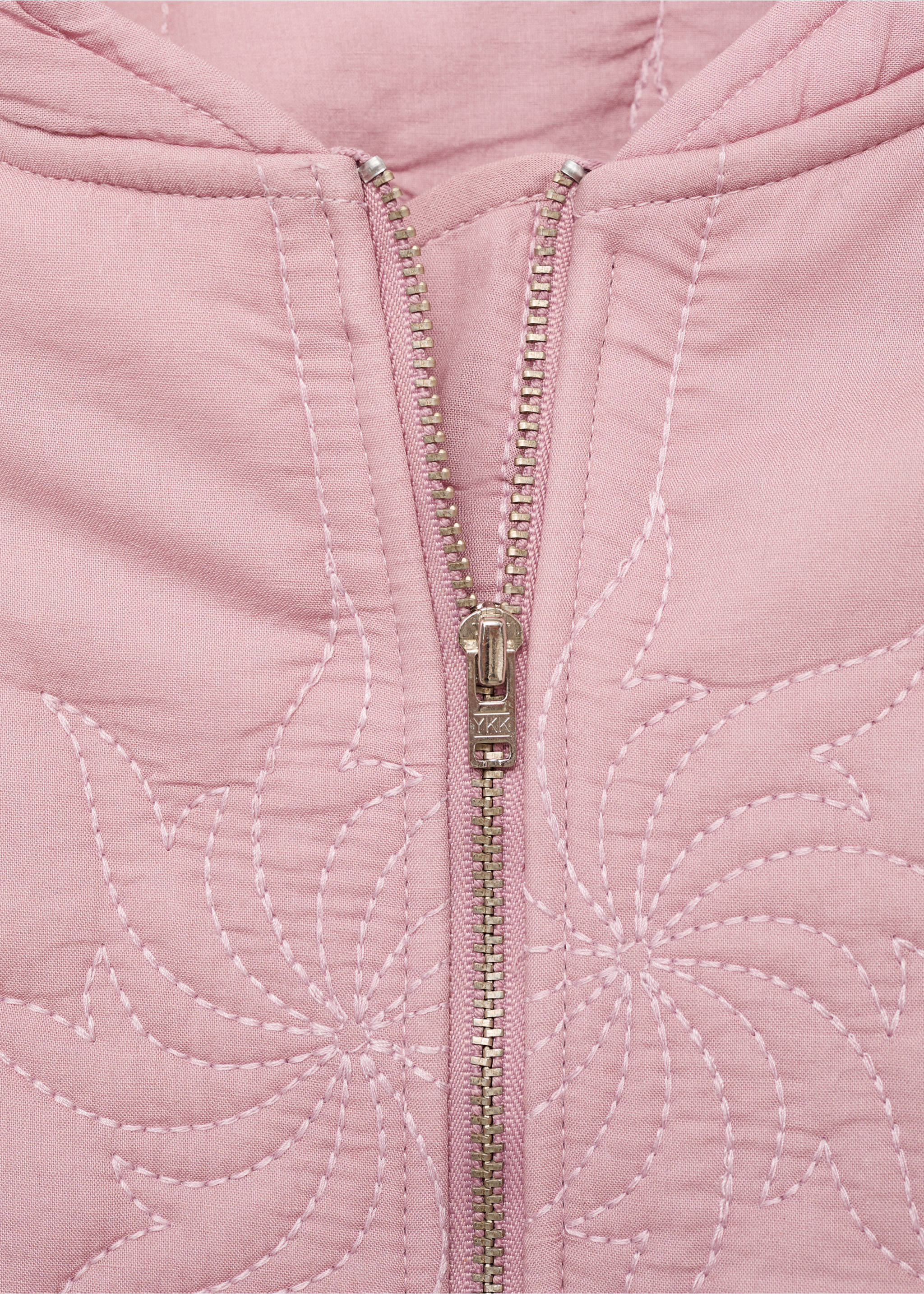 Embroidered quilted jacket - Details of the article 8, Pastel Pink. Ref: 17035163-00.