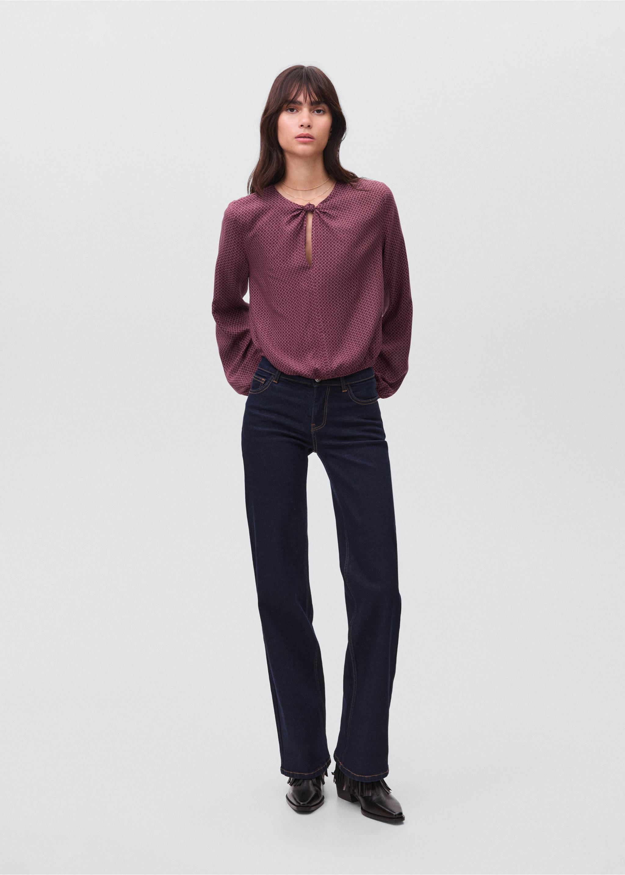 Geknotete Puffbluse - Allgemeine Ansicht, Granatrot. Ref: 17035793-00.