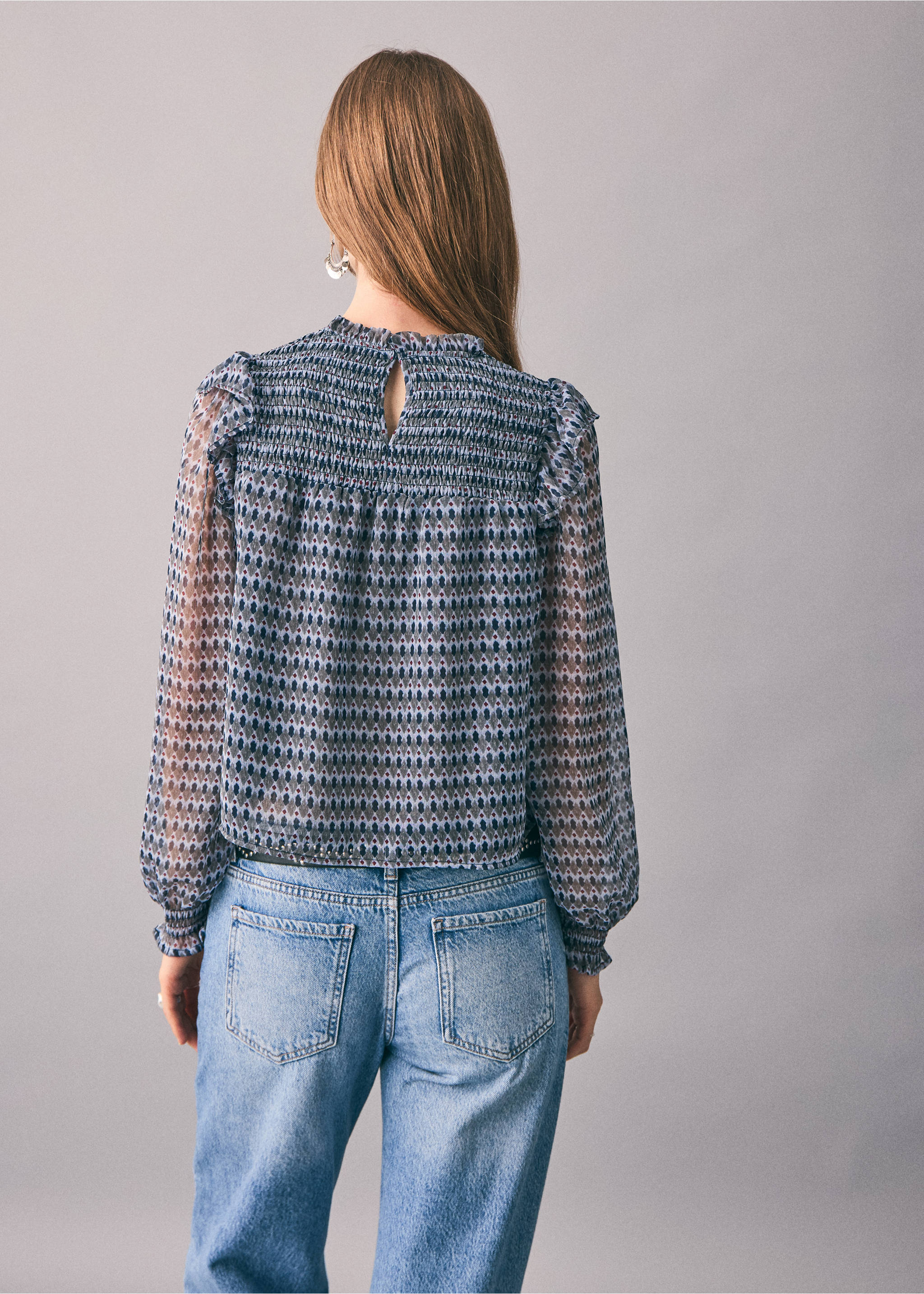 Ethnic-print blouse - Reverse of the article, Charcoal. Ref: 17035794-00.
