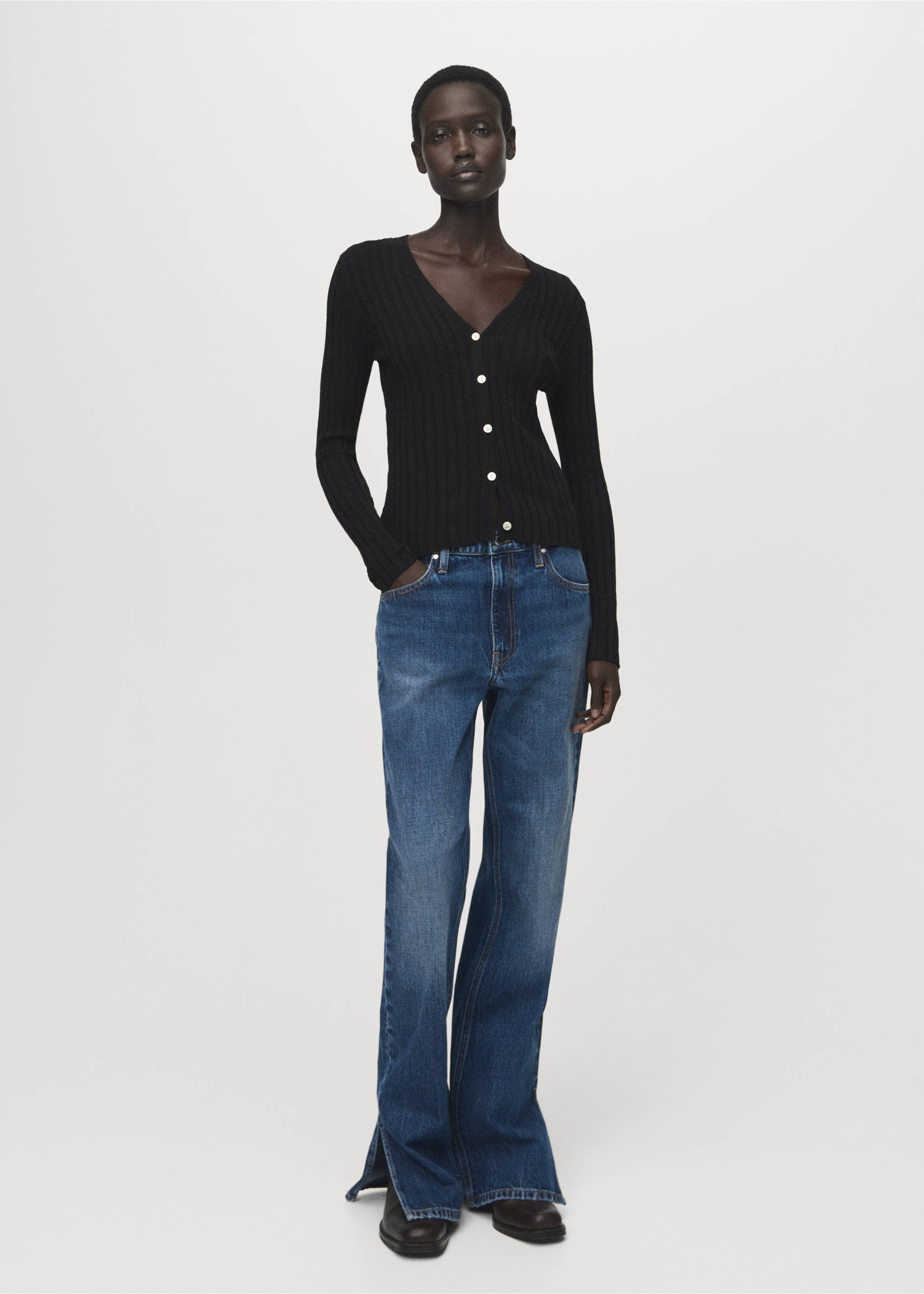 Fine rib knit cardigan - General plane, Black. Ref: 17035800-00.