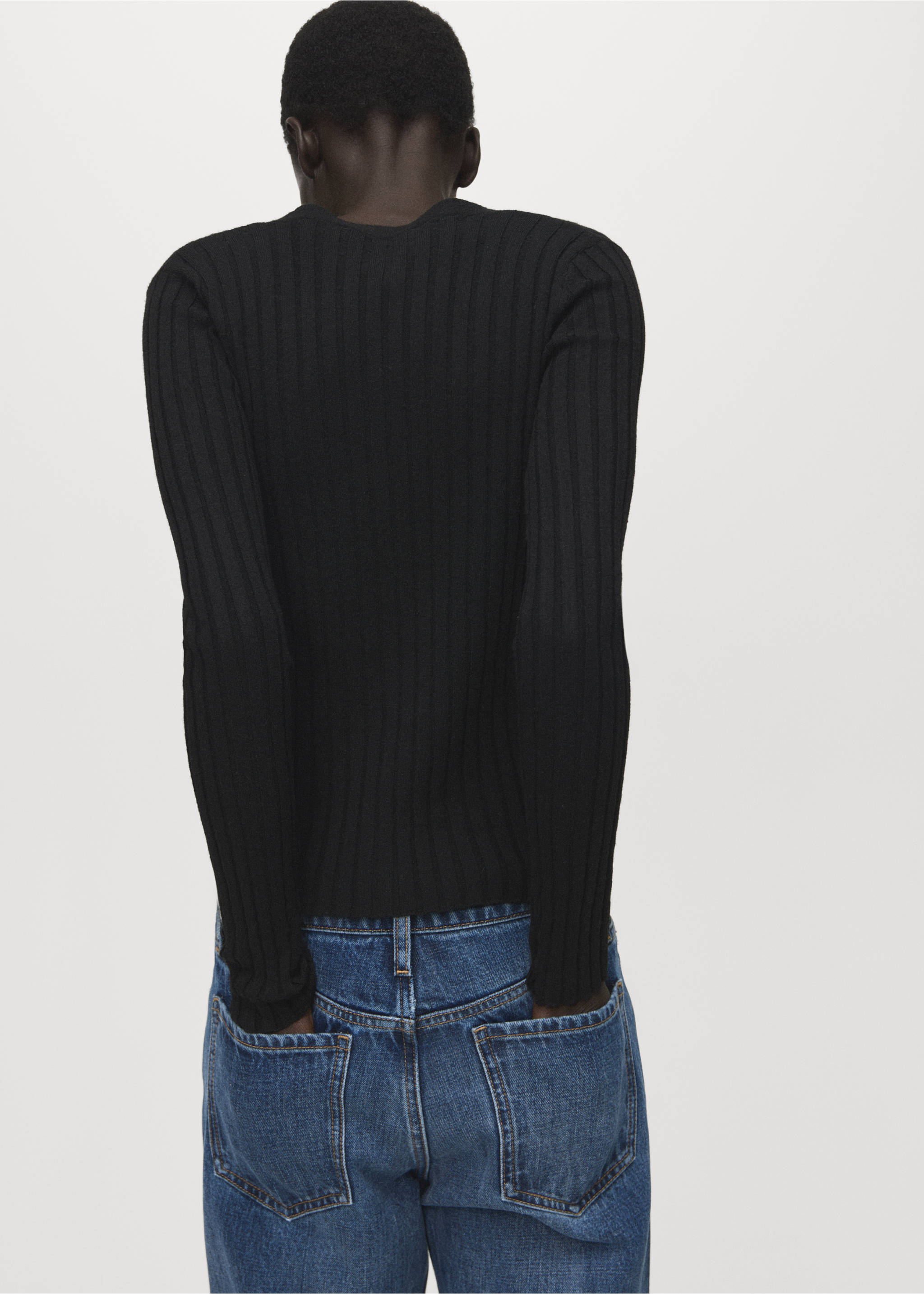 Fine rib knit cardigan - Reverse of the article, Black. Ref: 17035800-00.