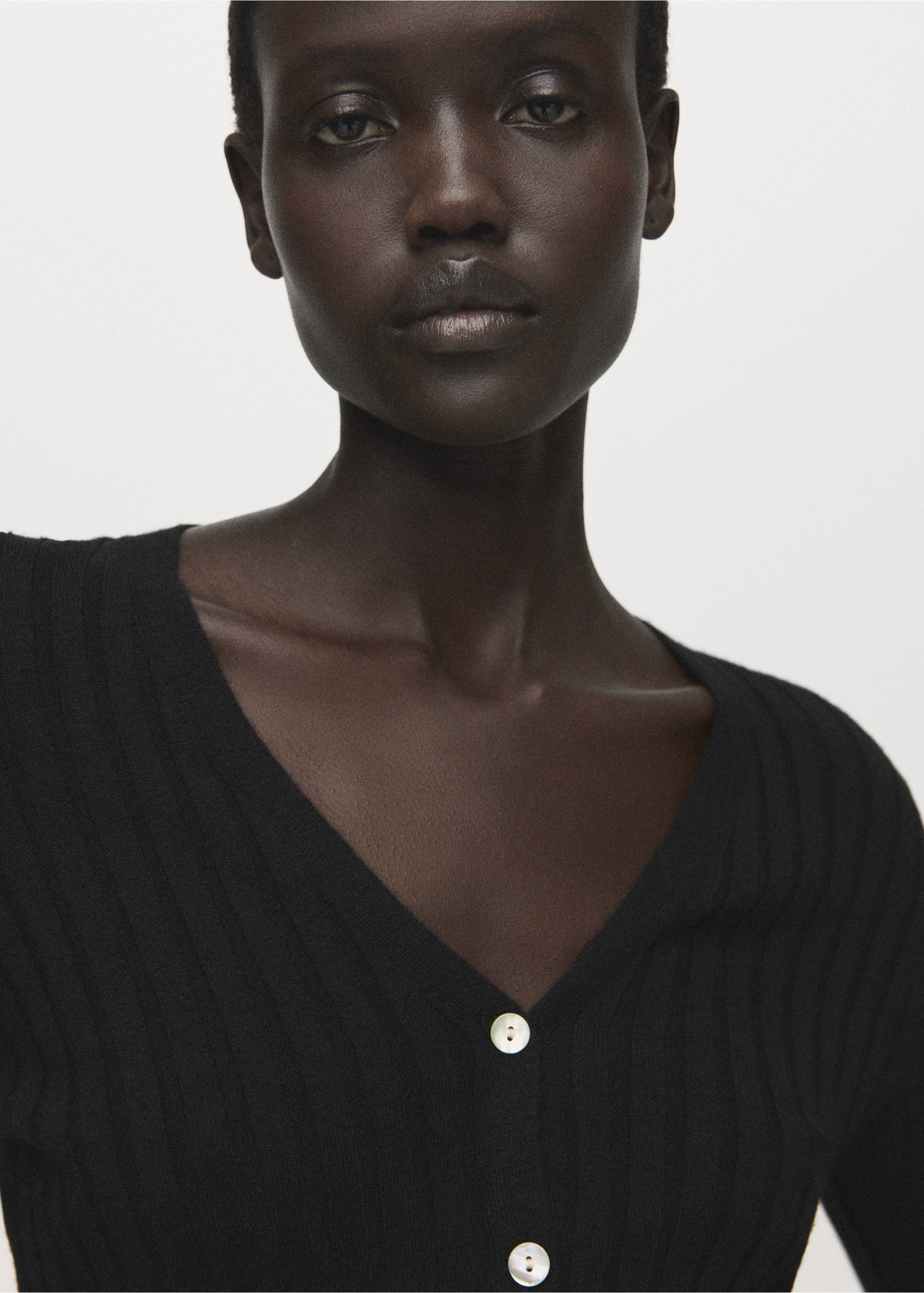 Fine rib knit cardigan - Details of the article 1, Black. Ref: 17035800-00.