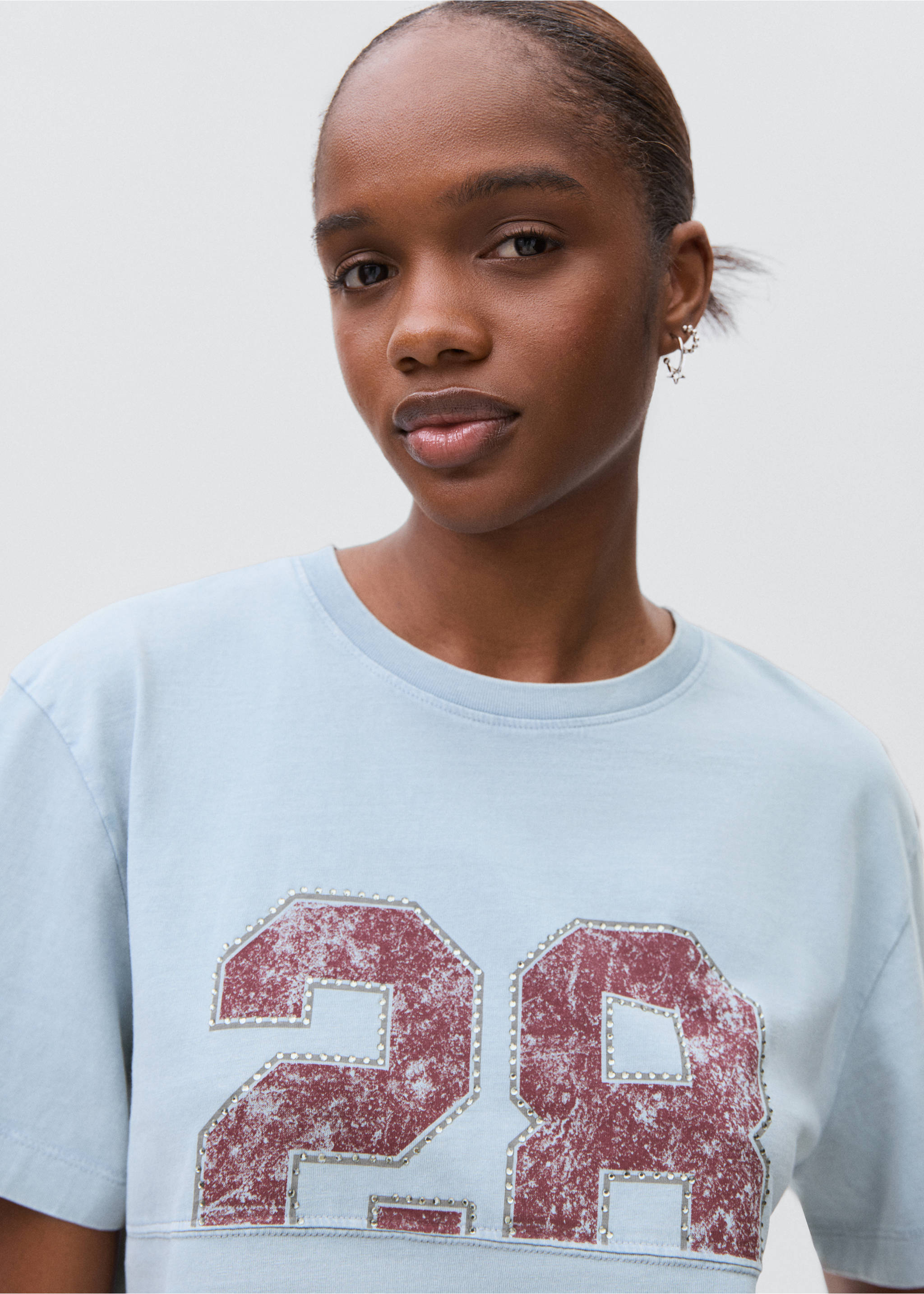 Printed cotton-blend t-shirt - Details of the article 1, Sky Blue. Ref: 17035801-00.