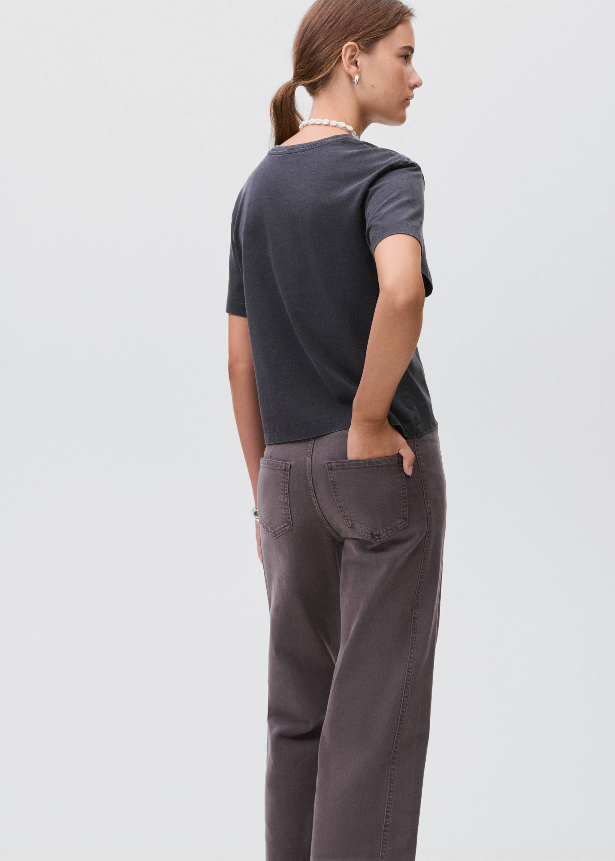 Printed cotton-blend t-shirt - Reverse of the article, Charcoal. Ref: 17035802-00.