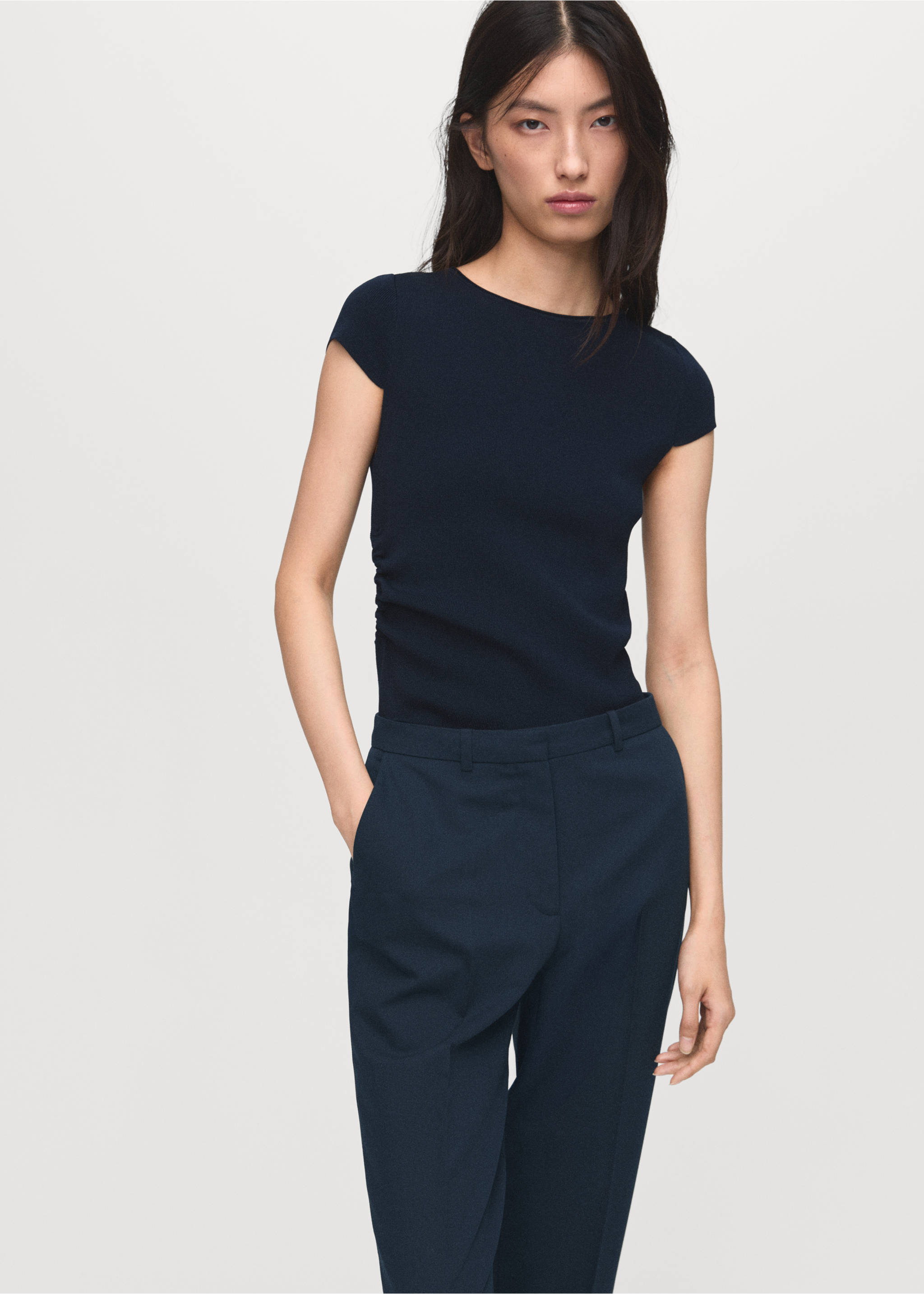 Straight suit trousers - Details of the article 1, Navy. Ref: 17035806-00.