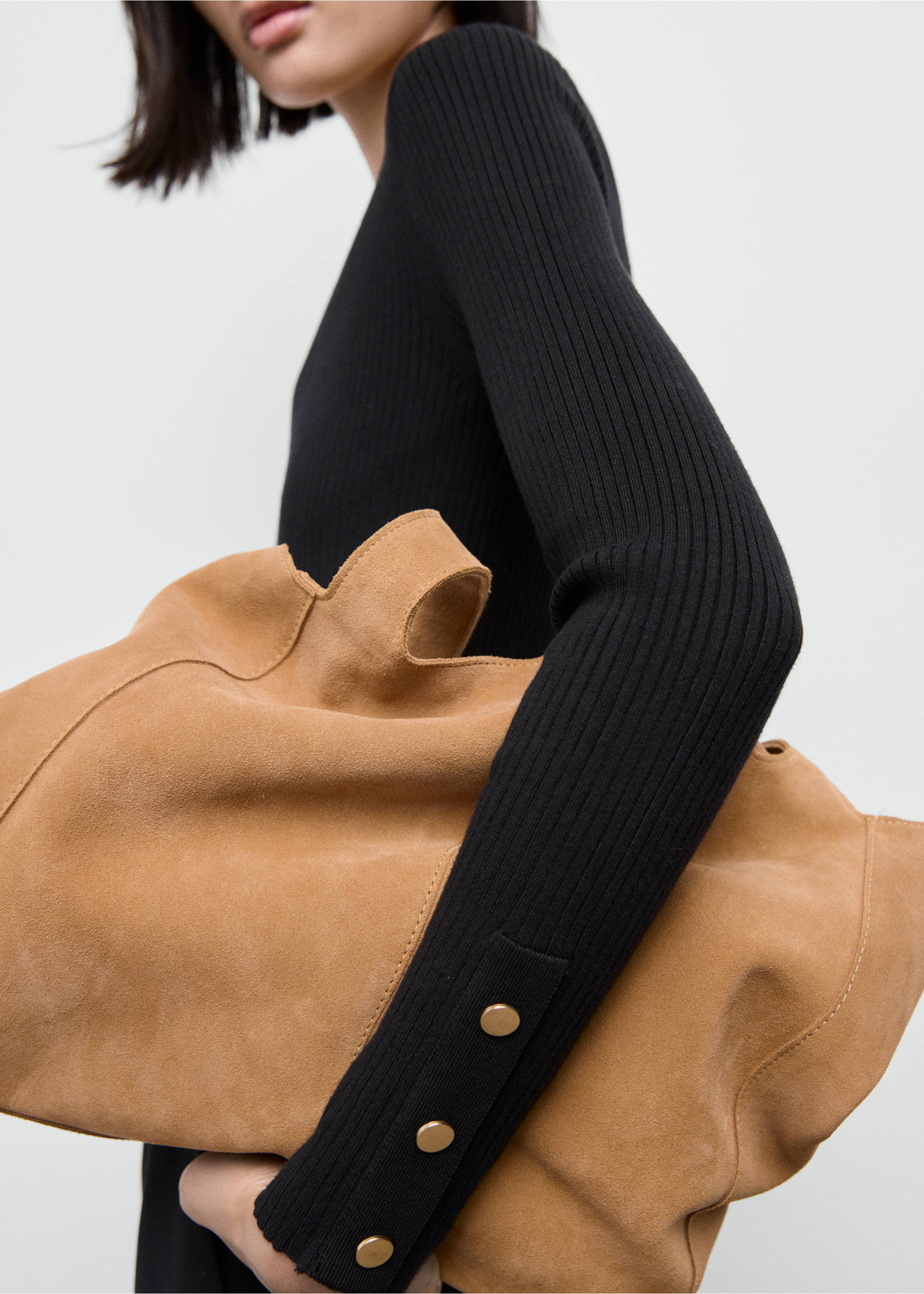 Ribbed buttoned cardigan - Details of the article 3, Black. Ref: 17035810-00.