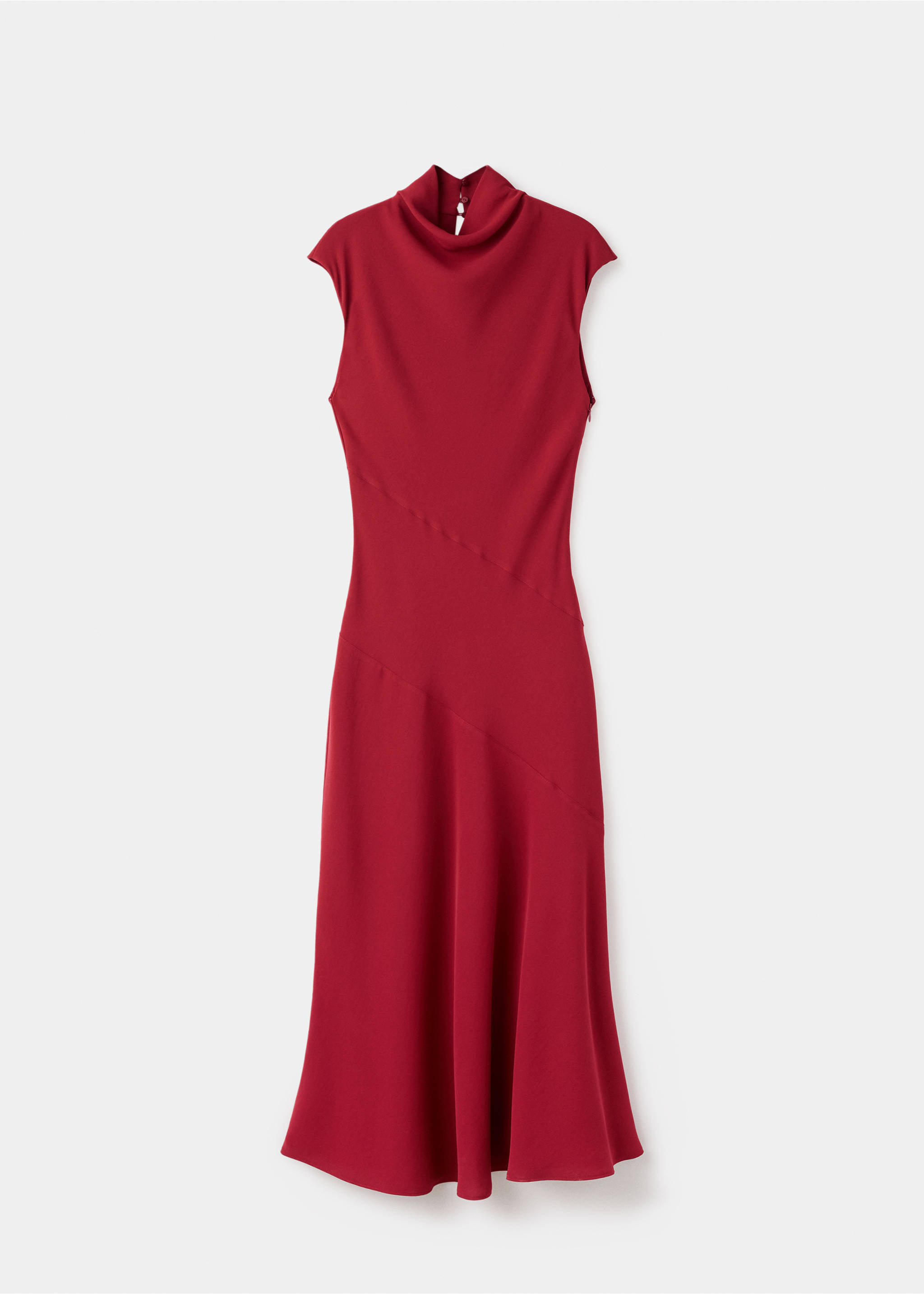 Dark red midi dress with a high cowl neck and cap sleeves., Red. Ref: 17035812-00.