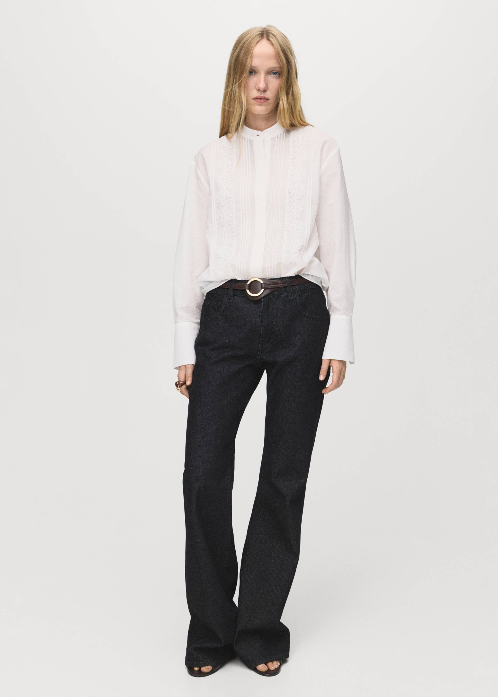 Blouse with lace trim details - General plane, Ecru. Ref: 17035815-00.