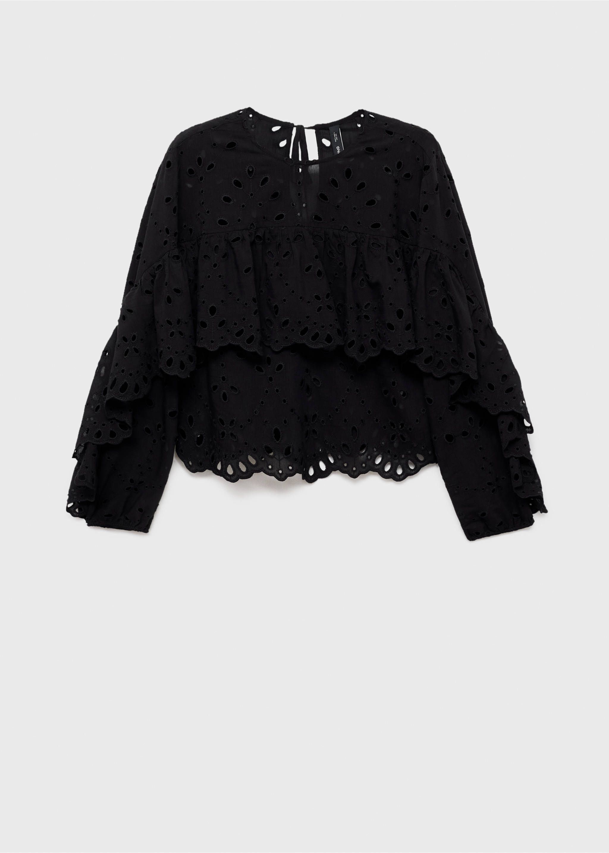 Bluse mit Lochstickerei und Volants - Artikel ohne Model, Schwarz. Ref: 17035822-00.