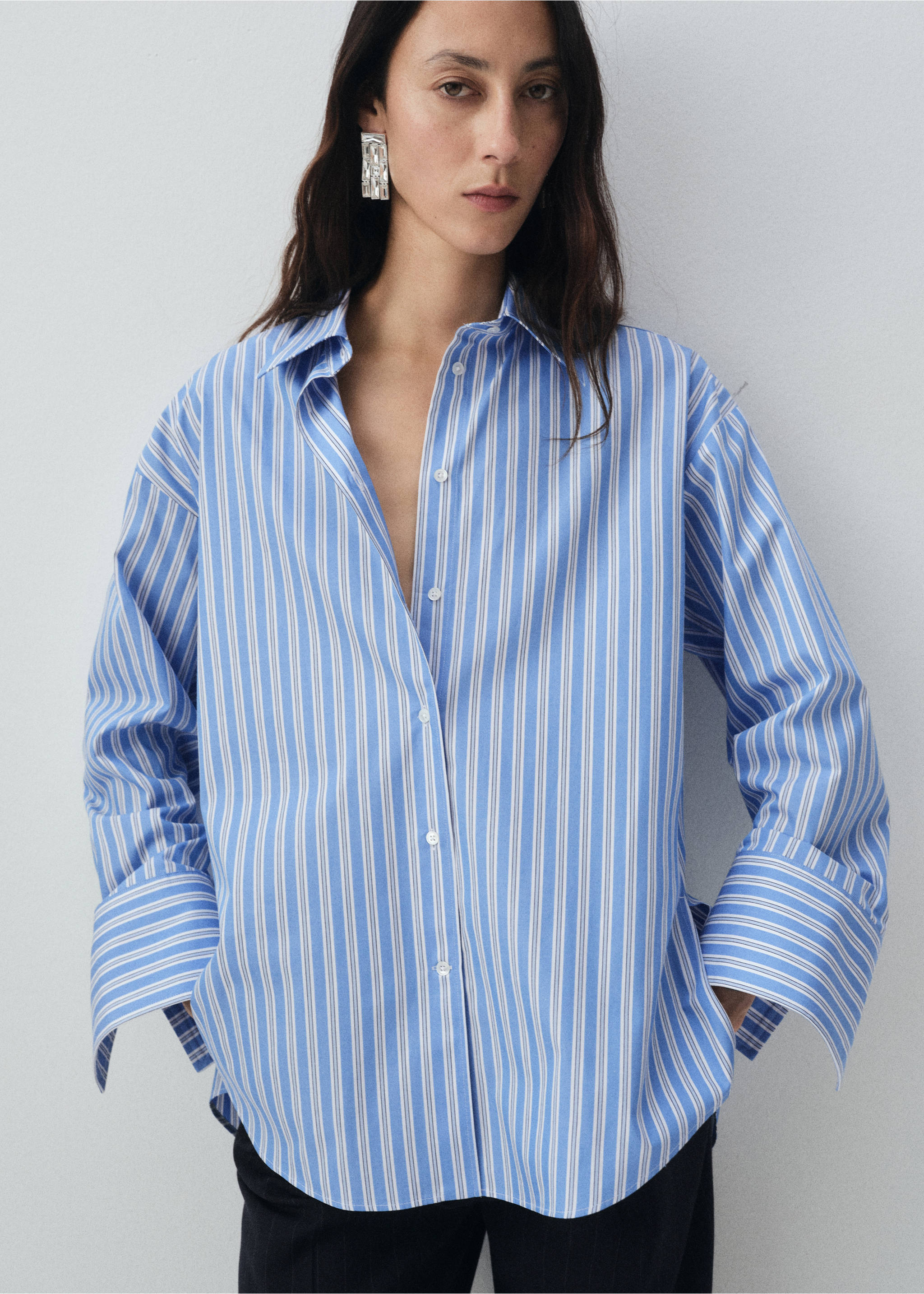Oversize poplin shirt - Medium plane, Sky Blue. Ref: 17035829-00.