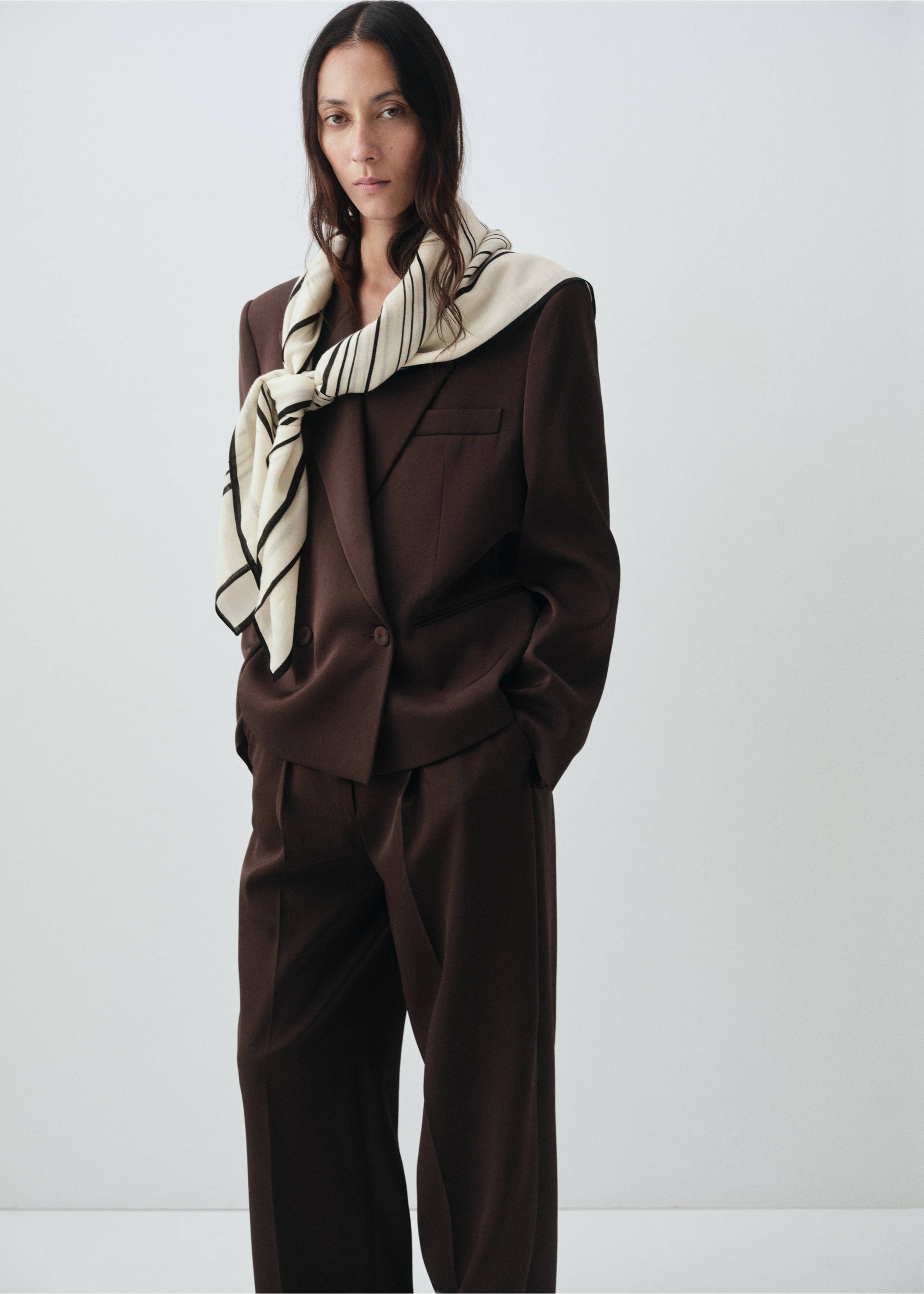 100% wool geometric-print foulard - General plane, Ecru. Ref: 17035972-00.