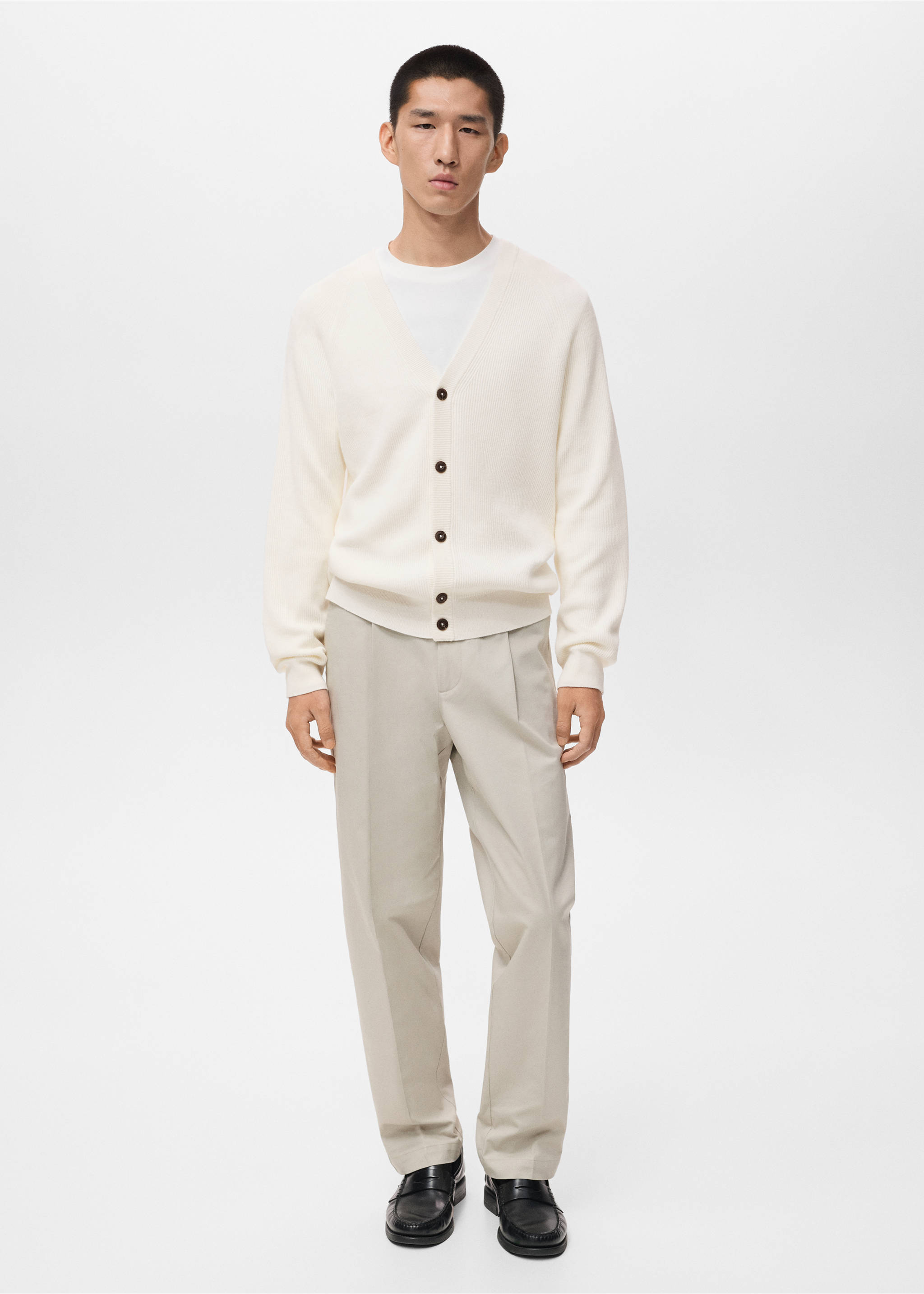 Ribbed knitted cardigan with buttons - General plane, Off White. Ref: 17035974-00.