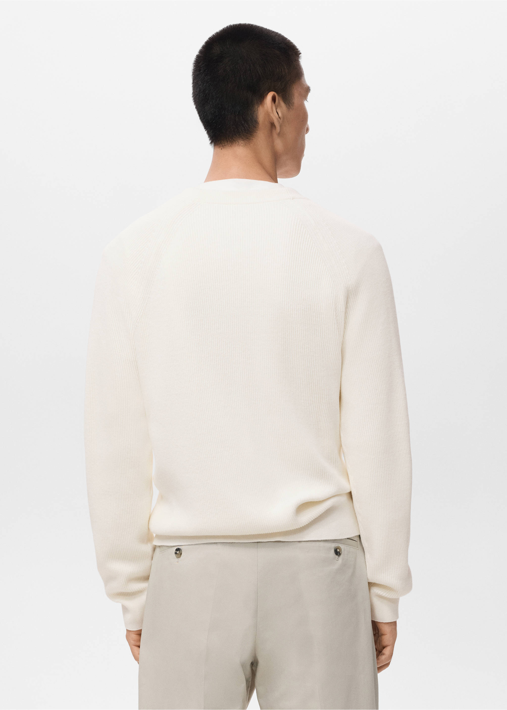 Ribbed knitted cardigan with buttons - Reverse of the article, Off White. Ref: 17035974-00.