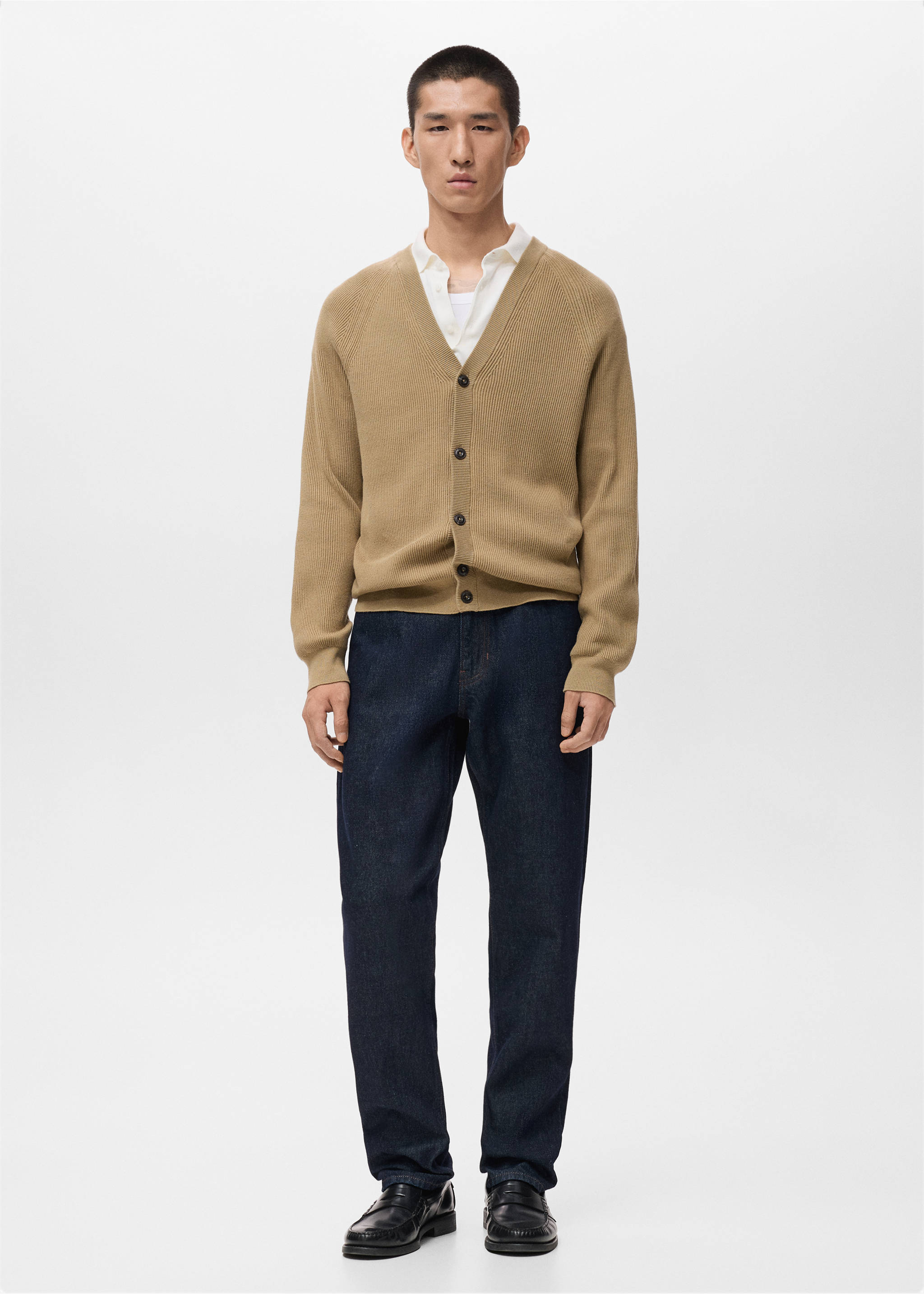 Ribbed knitted cardigan with buttons - General plane, Beige. Ref: 17035974-00.