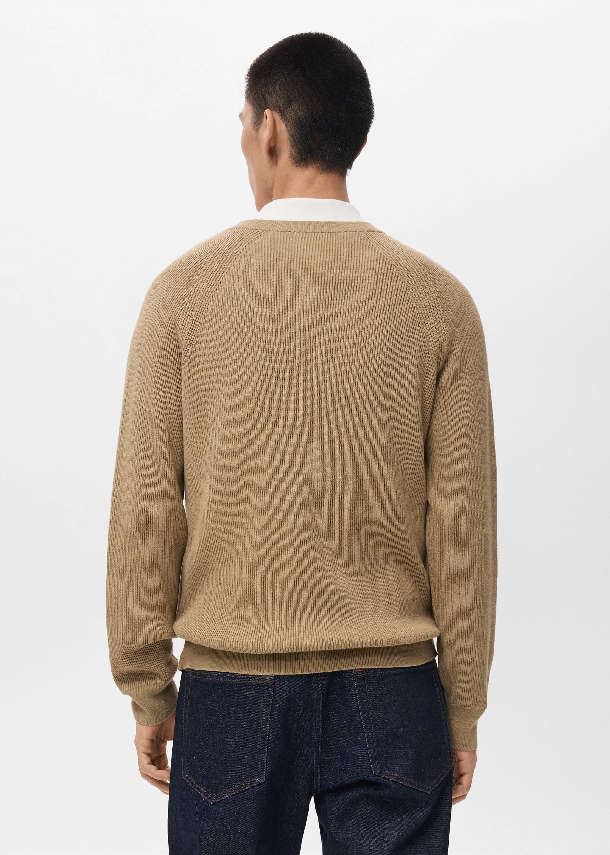 Ribbed knitted cardigan with buttons - Reverse of the article, Beige. Ref: 17035974-00.