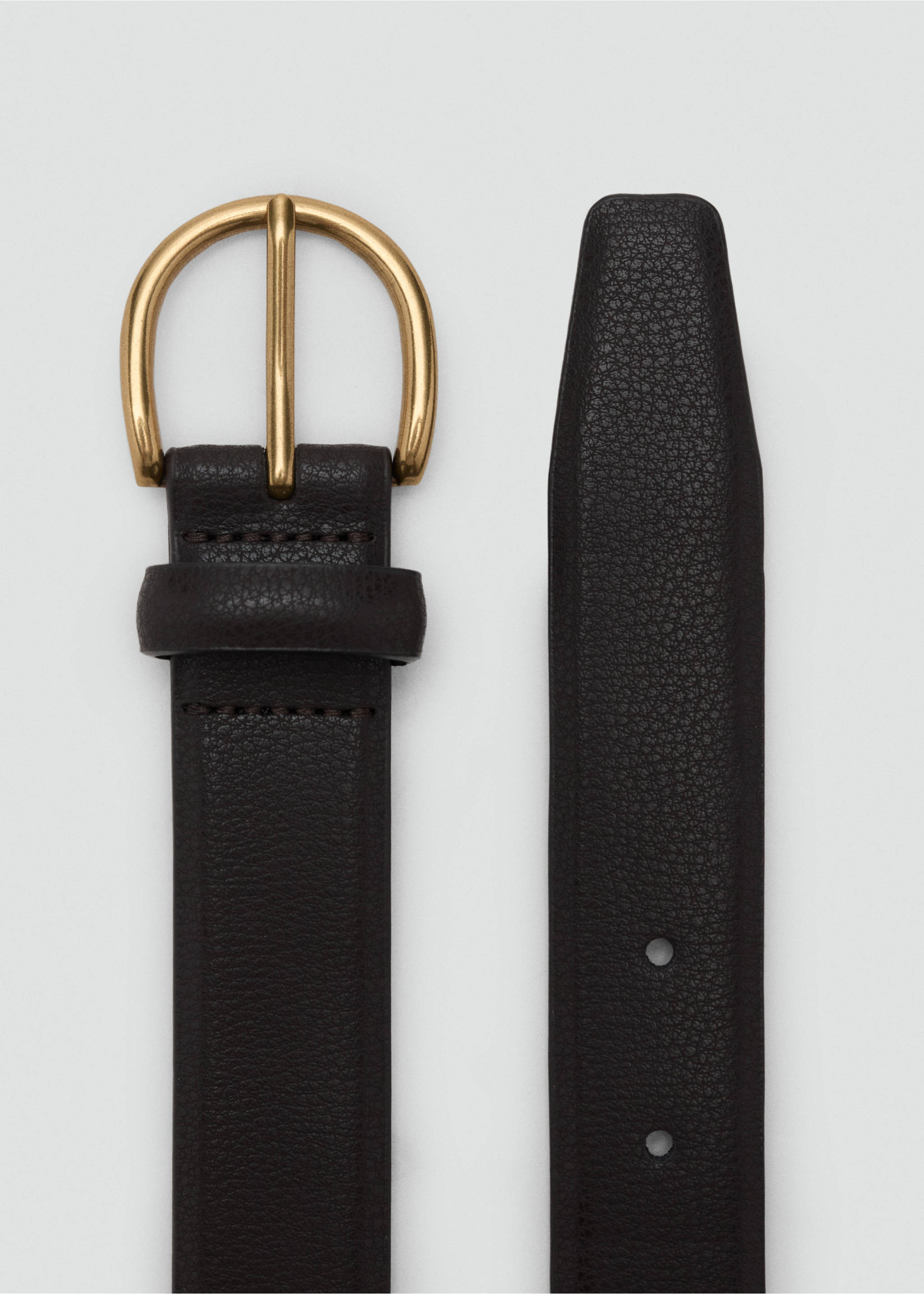 Ceinture cuir grainé - Plan moyen, Marron foncé. Ref: 17035975-00.