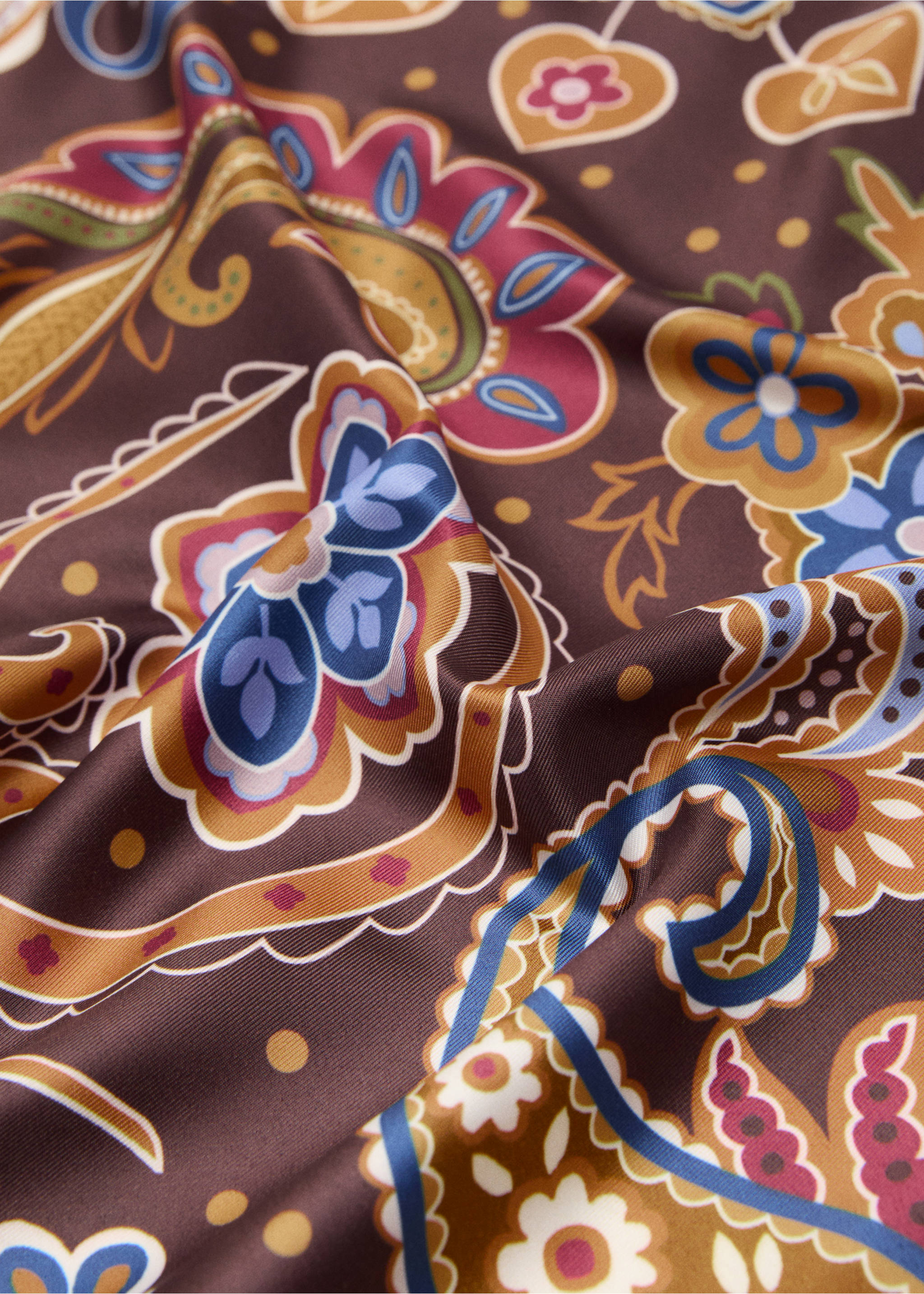 Paisley satin scarf - Medium plane, Chocolate. Ref: 17035988-00.