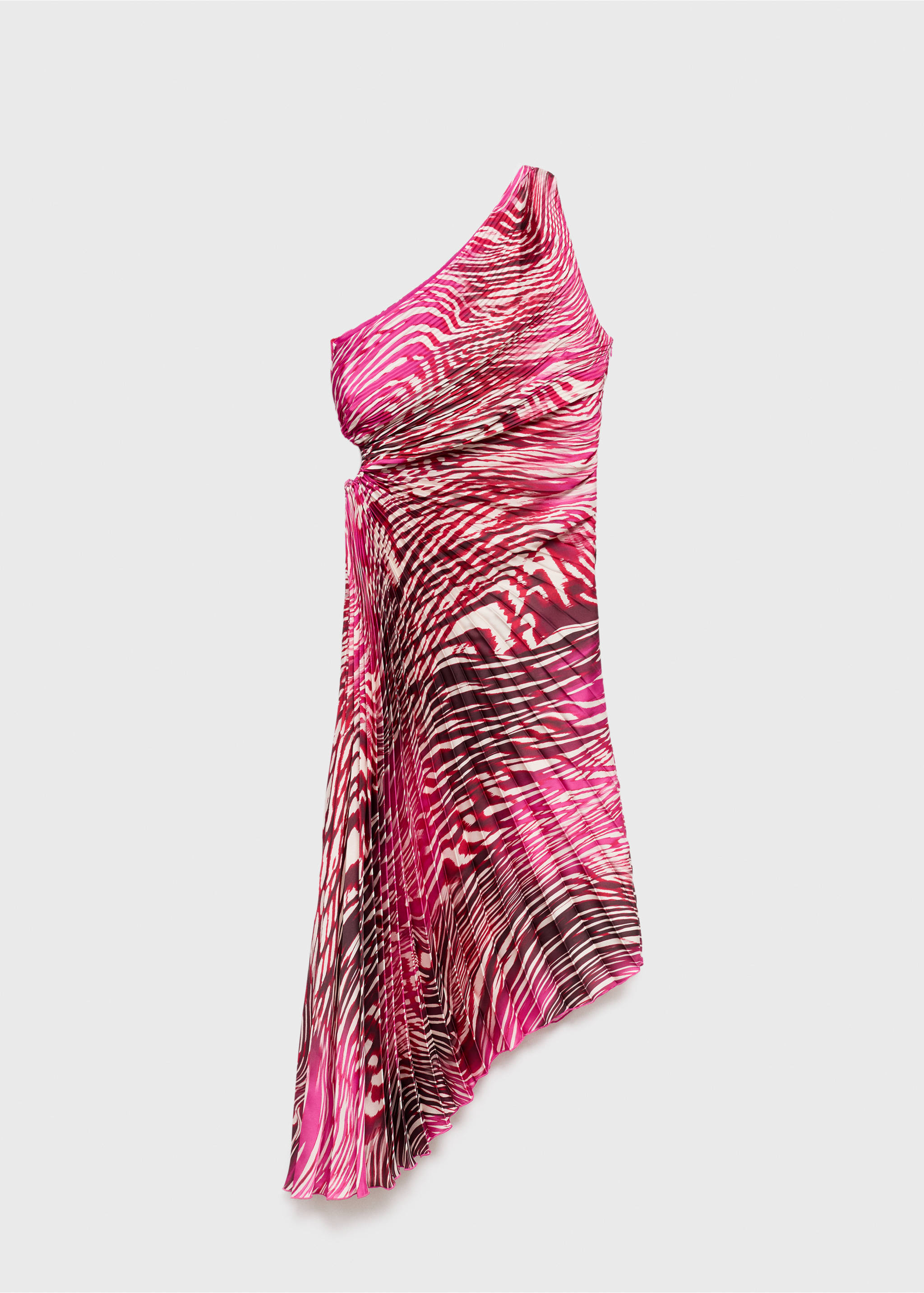 Pleated asymmetrical dress with opening - Article without model, Fuchsia. Ref: 17036000-00.