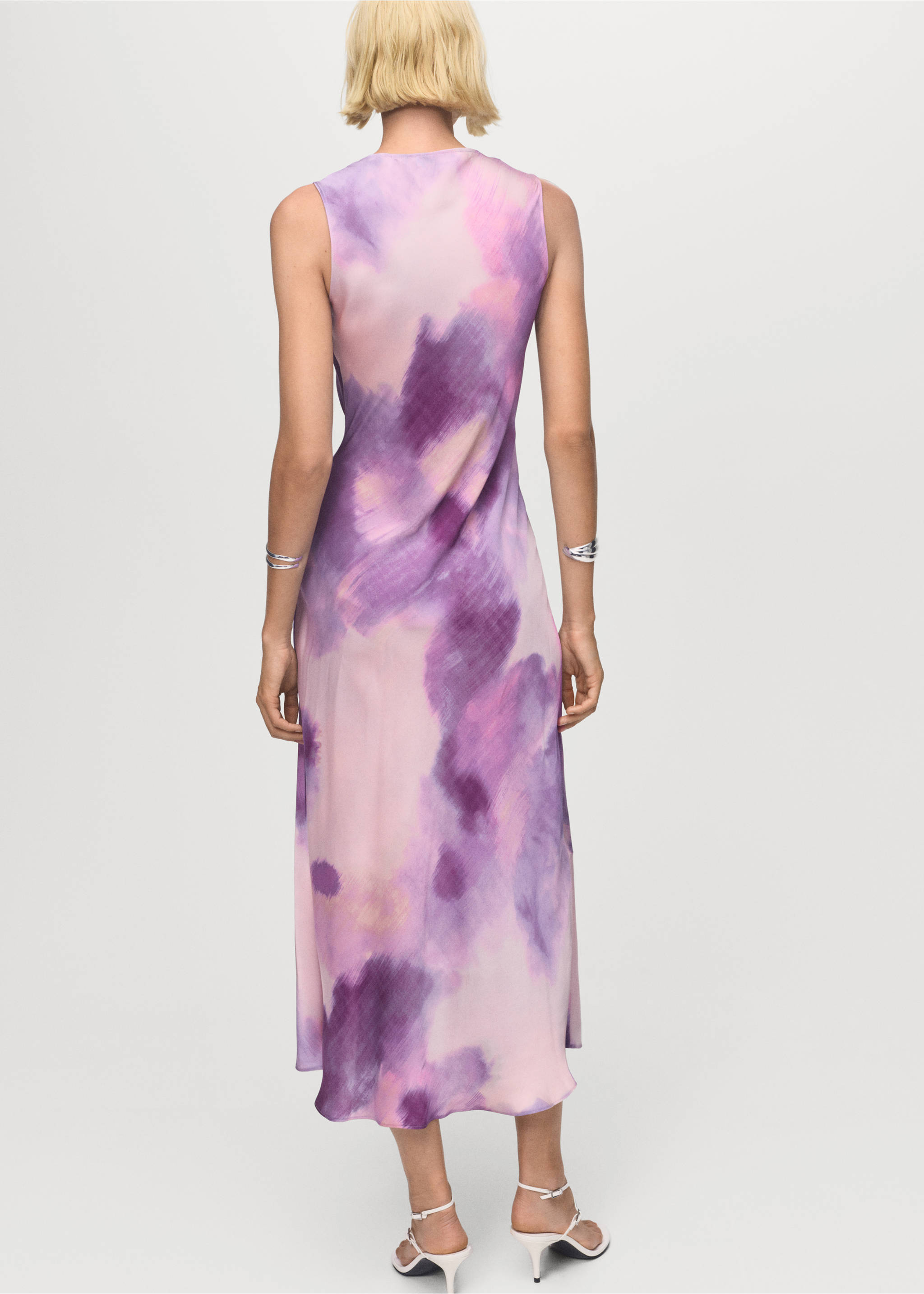 Satin tie-dye dress with draped neckline - Reverse of the article, Light/Pastel Purple. Ref: 17036003-00.