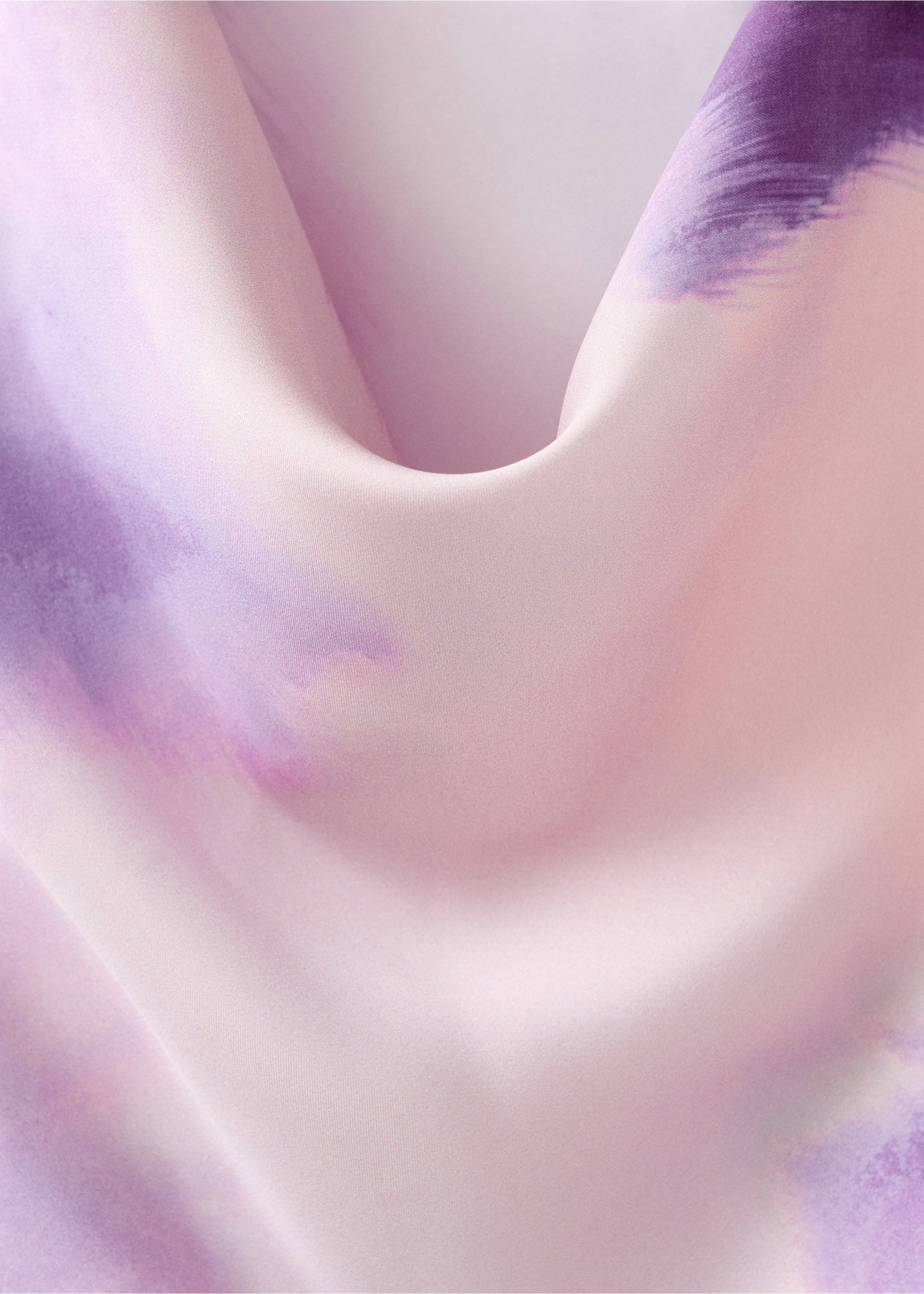 Satin tie-dye dress with draped neckline - Details of the article 8, Light/Pastel Purple. Ref: 17036003-00.