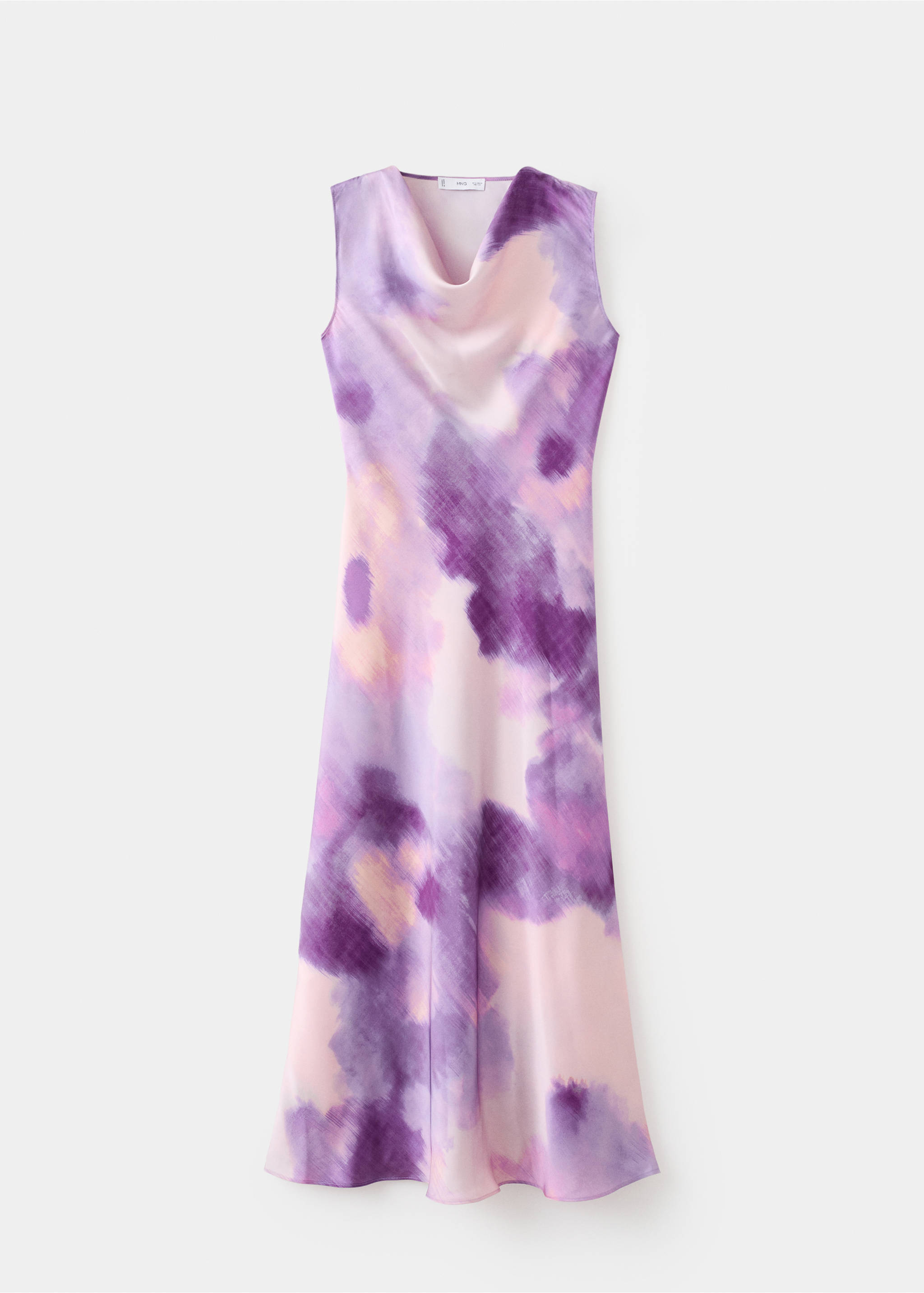 Satin tie-dye dress with draped neckline - Article without model, Light/Pastel Purple. Ref: 17036003-00.