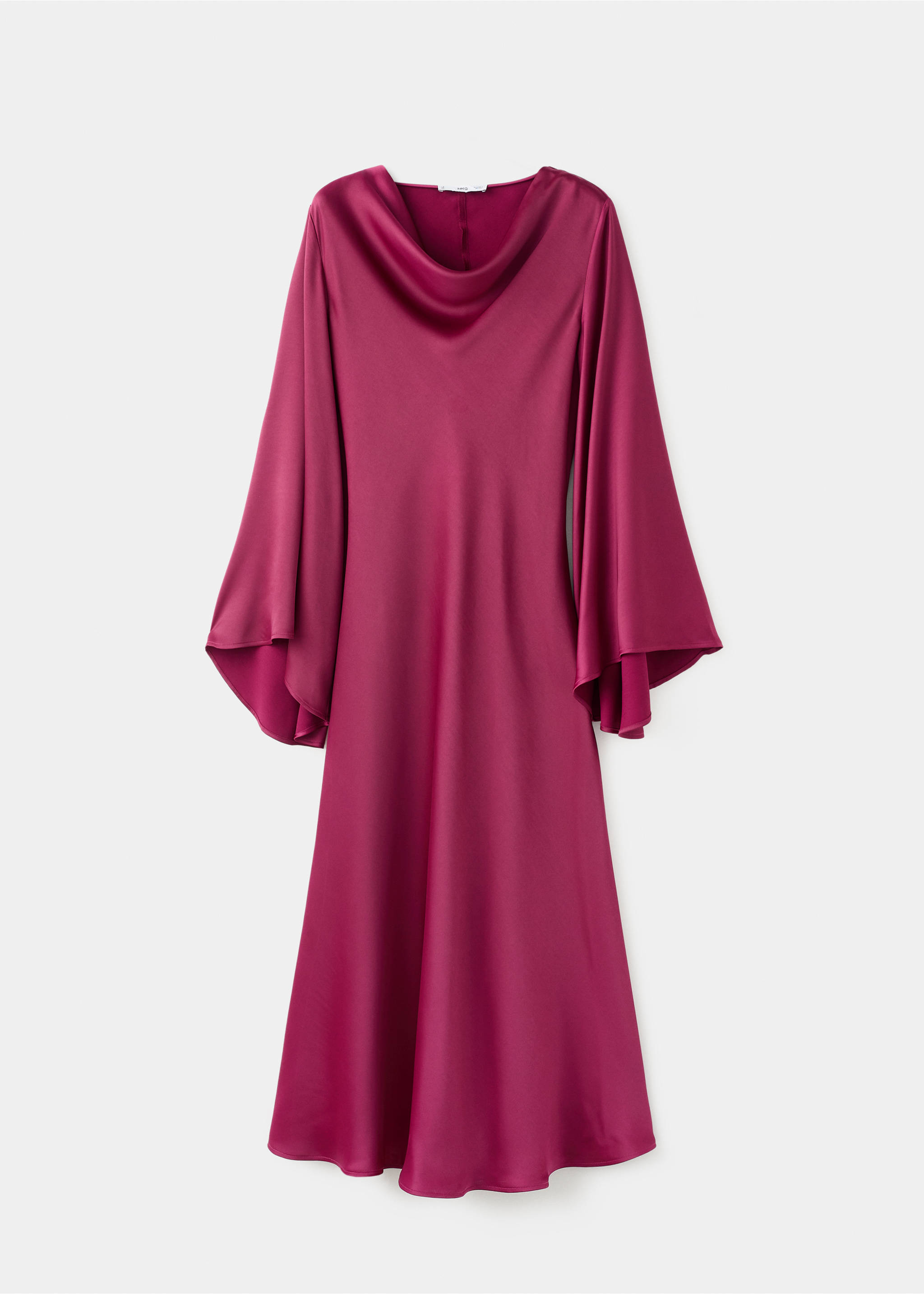 Flared-sleeve satin dress - Article without model, Fuchsia. Ref: 17036004-00.