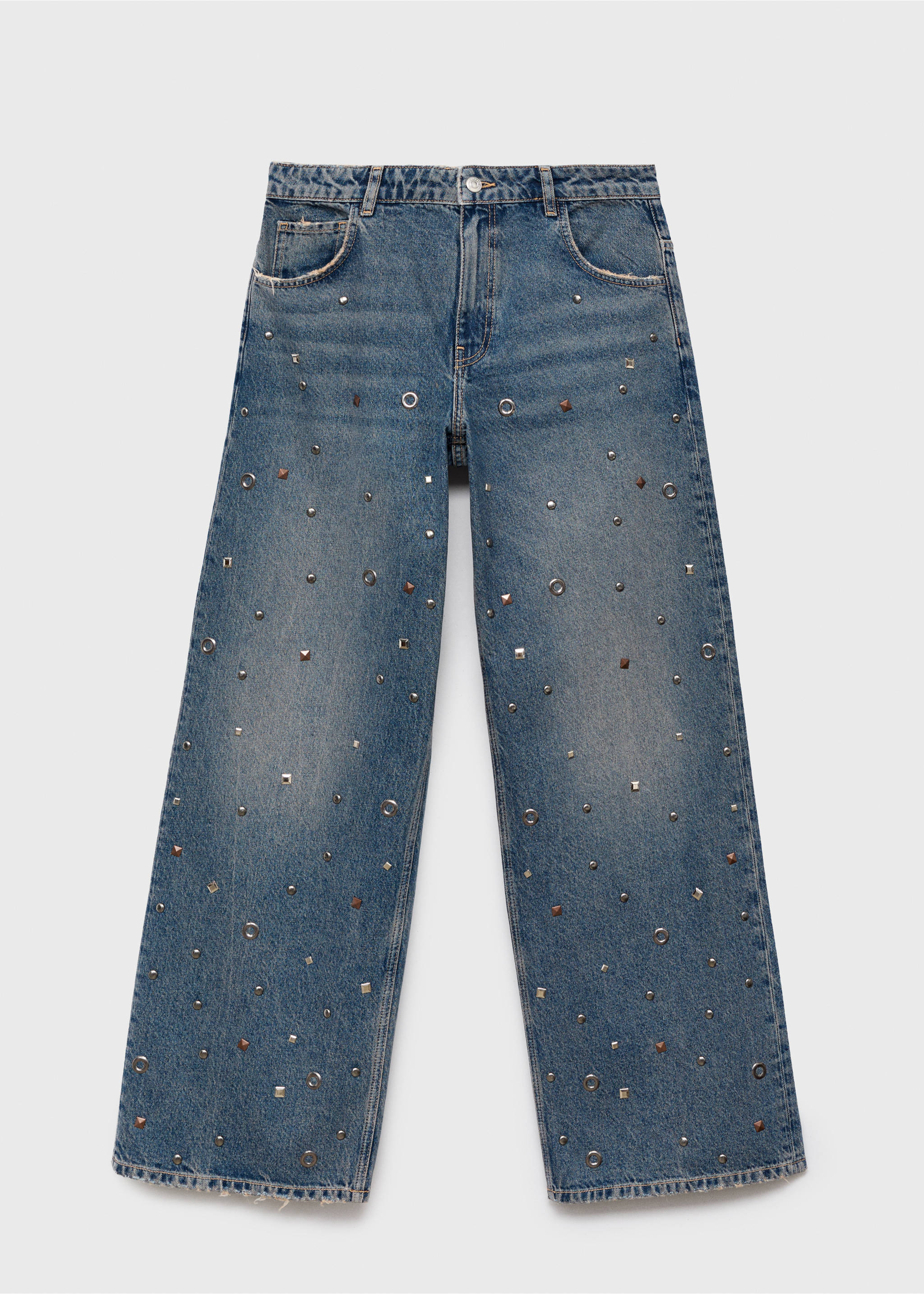 Straight-leg jeans with eyelets - Article without model, Dark Vintage Blue. Ref: 17036005-00.