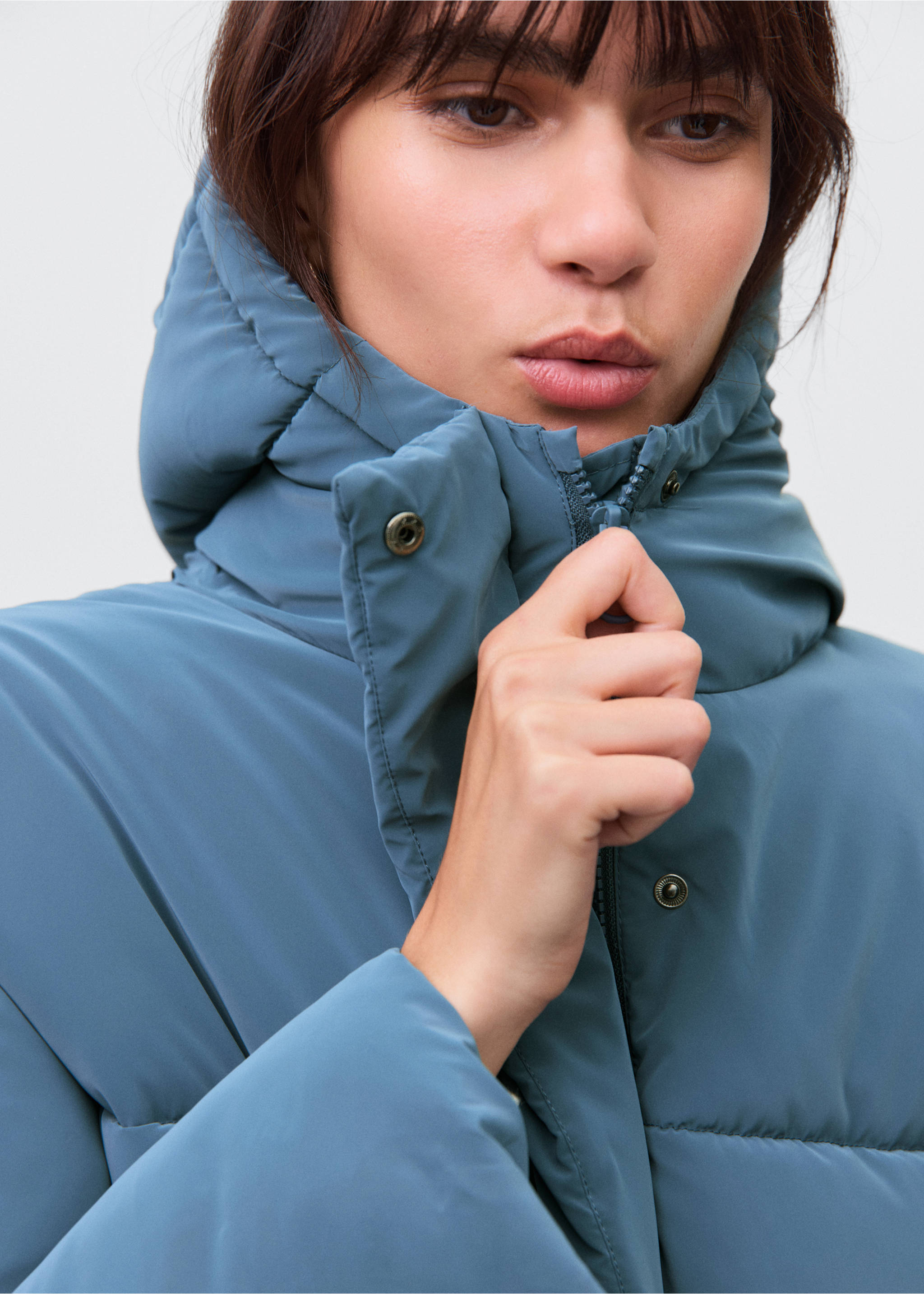 Waxed-effect padded anorak - Details of the article 1, Blue. Ref: 17036327-00.