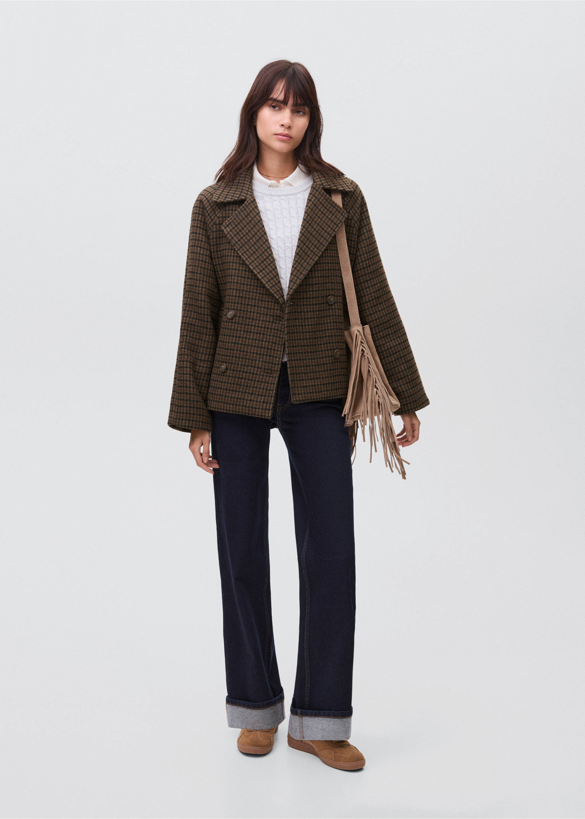 Checked wool-blend coat - General plane, Brown. Ref: 17036328-00.