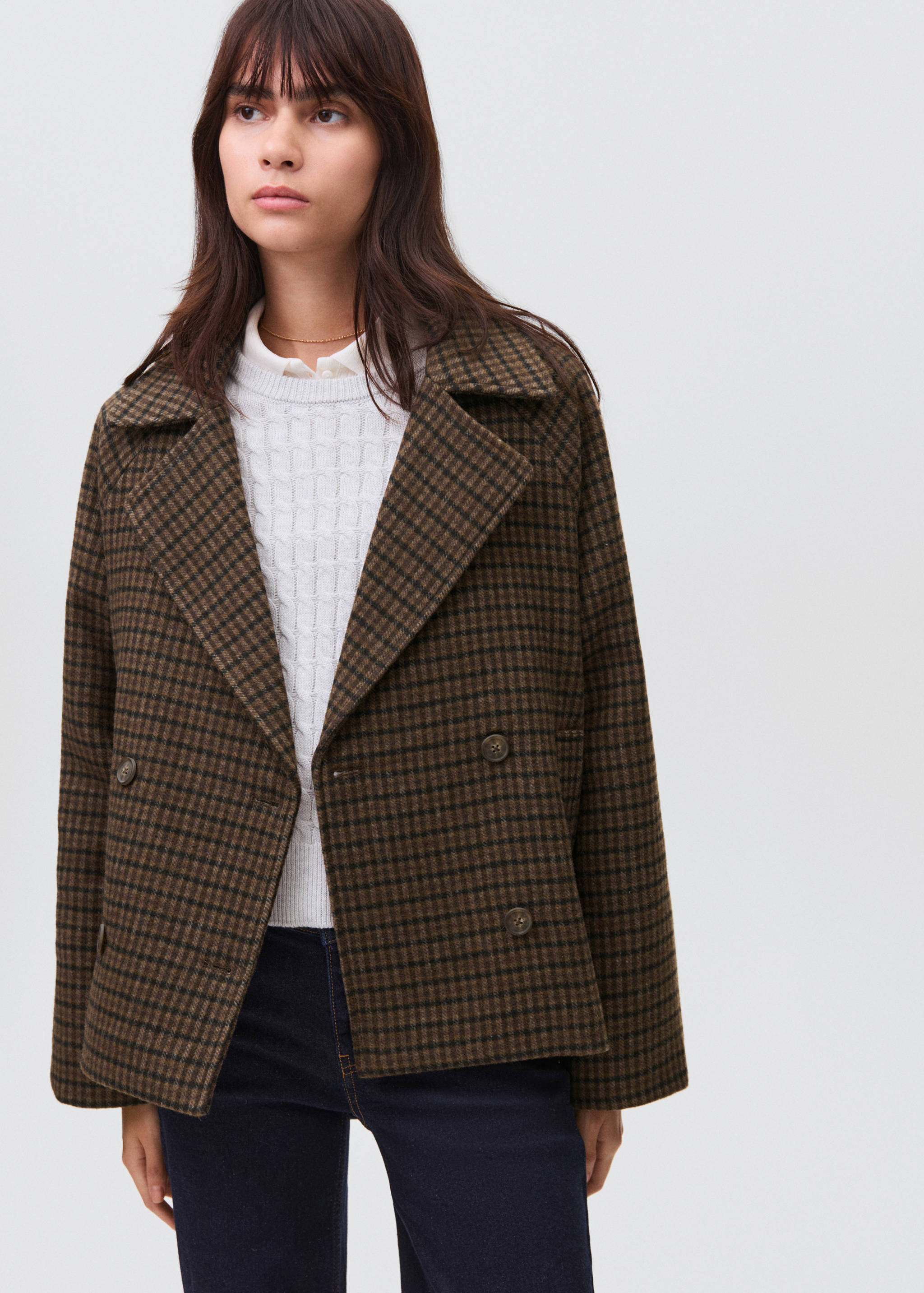 Checked wool-blend coat - Medium plane