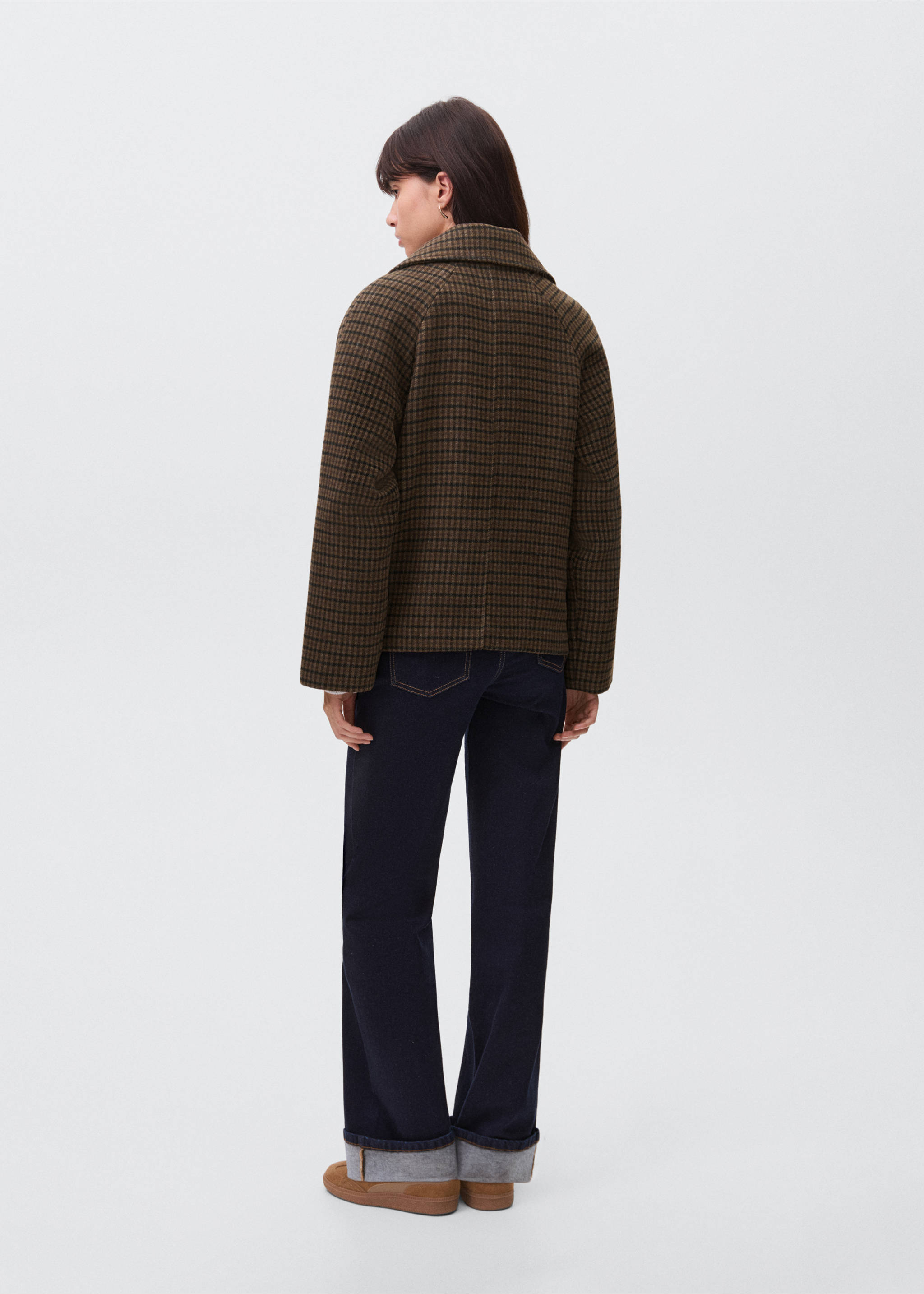 Checked wool-blend coat - Reverse of the article, Brown. Ref: 17036328-00.