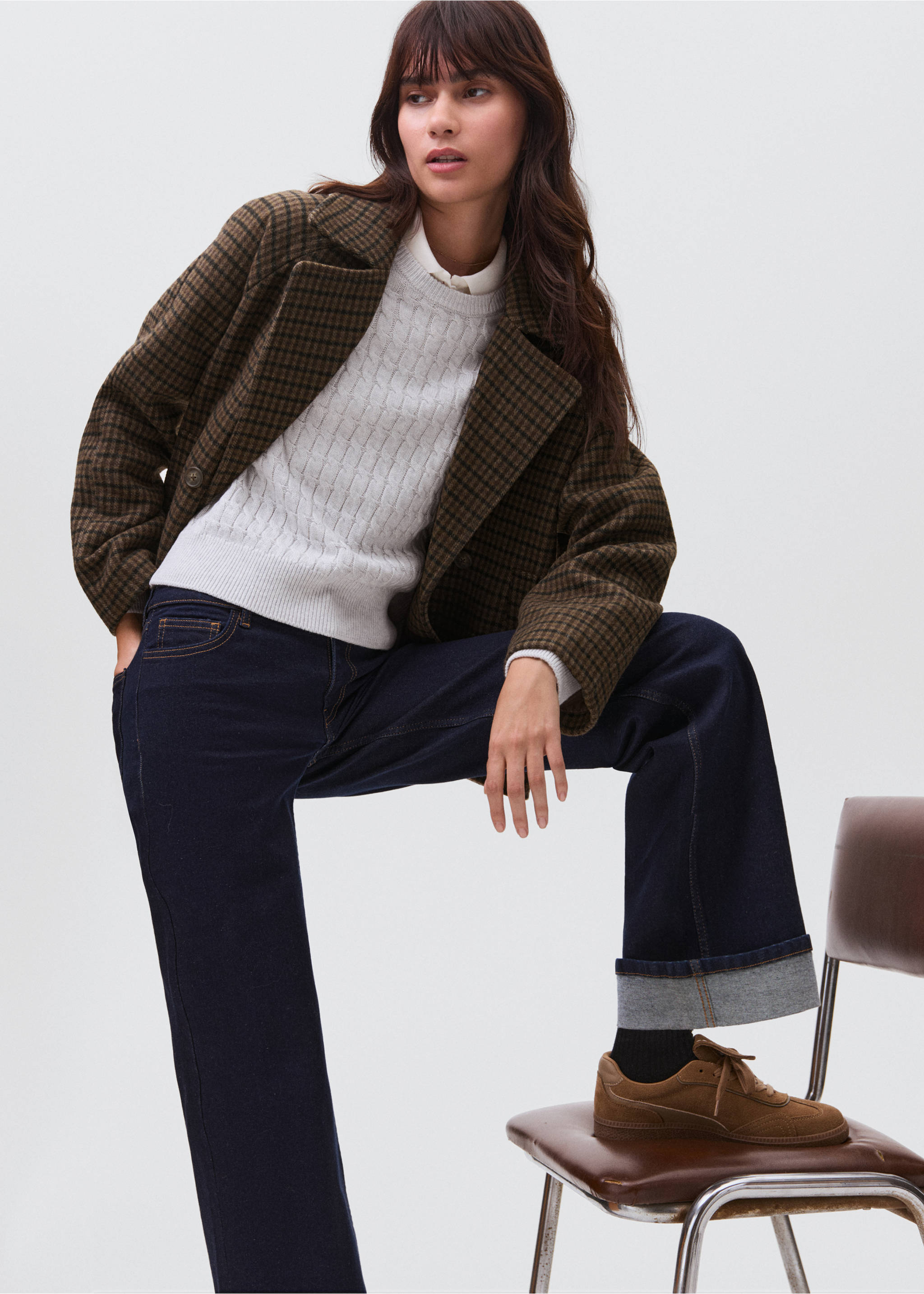 Checked wool-blend coat - Details of the article 2, Brown. Ref: 17036328-00.