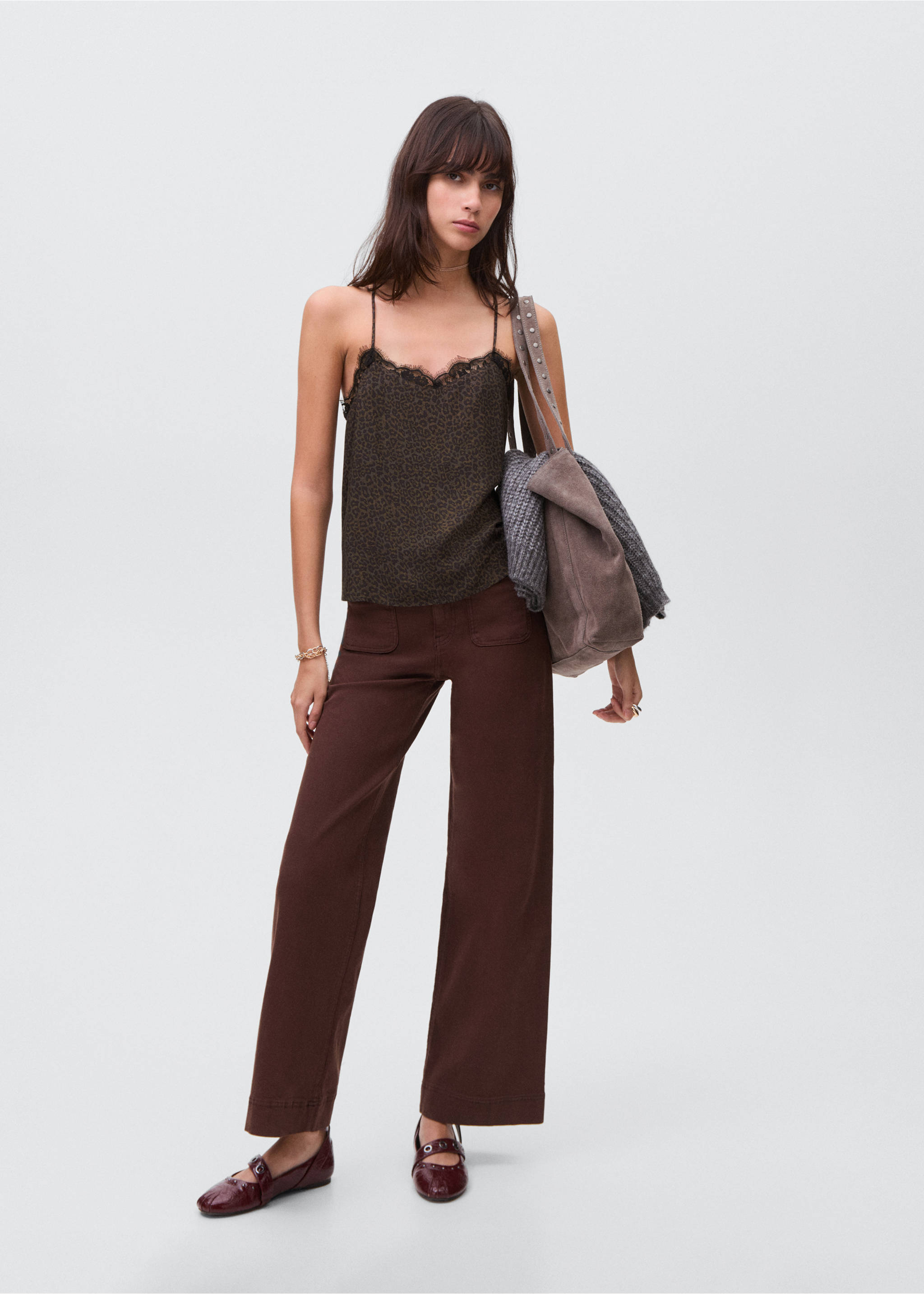 Leopard-print lace top - General plane, Brown. Ref: 17036333-00.