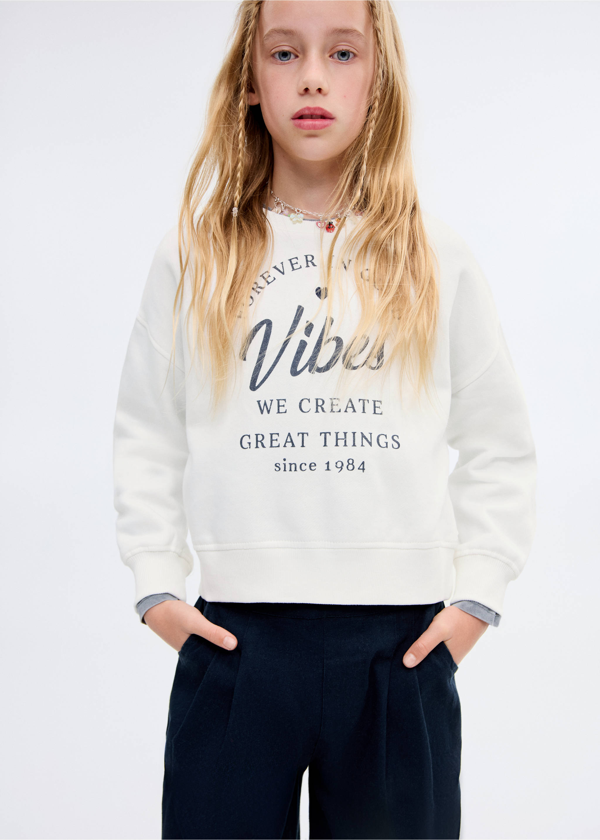 Sweat-shirt coton imprimé - Plan général, Blanc cassé. Ref: 17036343-00.