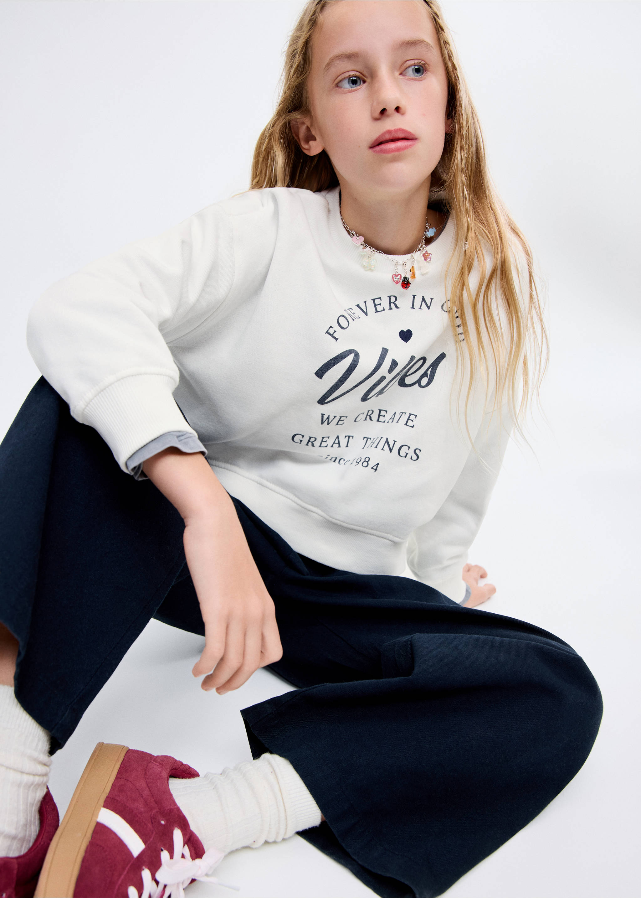 Sweat-shirt coton imprimé - Plan moyen, Blanc cassé. Ref: 17036343-00.