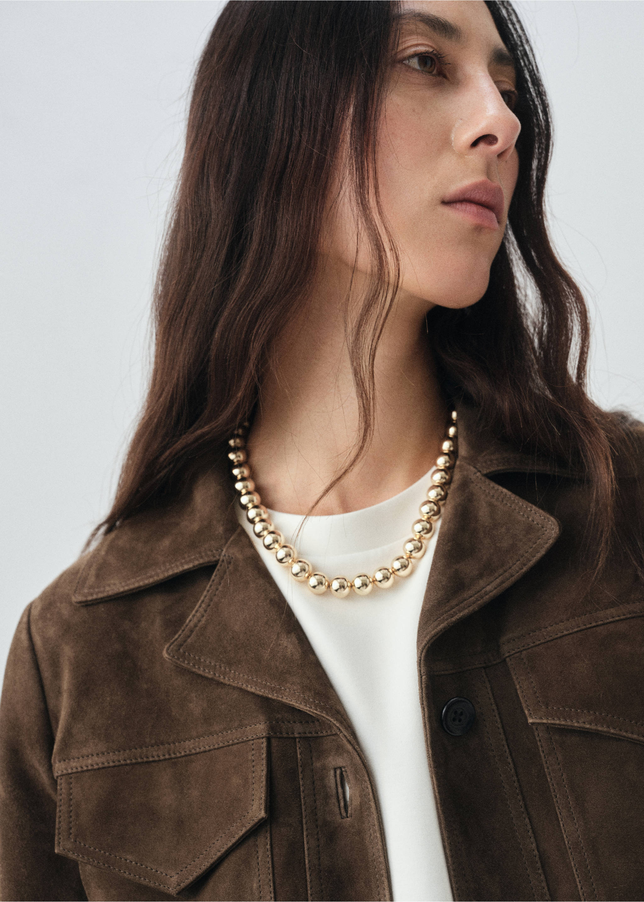 100% suede jacket with pockets - Details of the article 1, Khaki. Ref: 17036345-00.