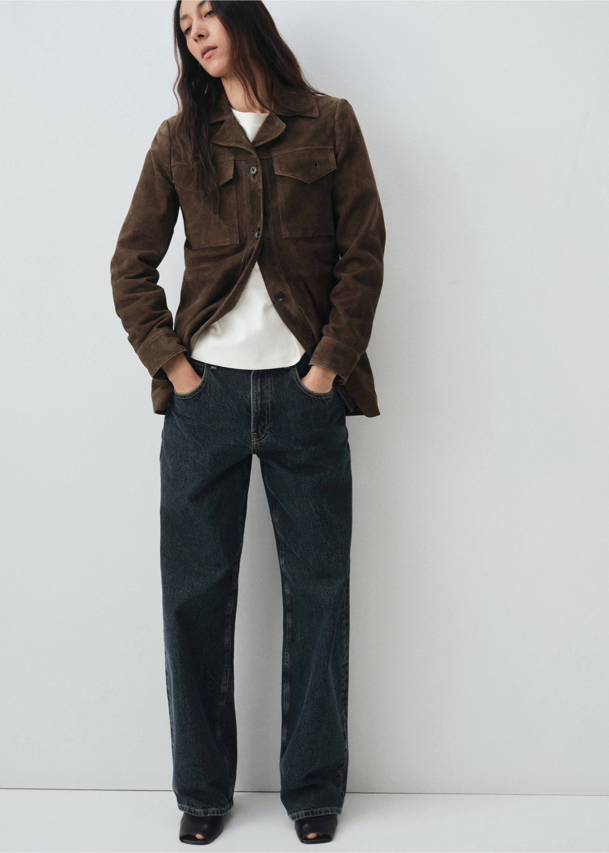 100% suede jacket with pockets - Details of the article 2, Khaki. Ref: 17036345-00.