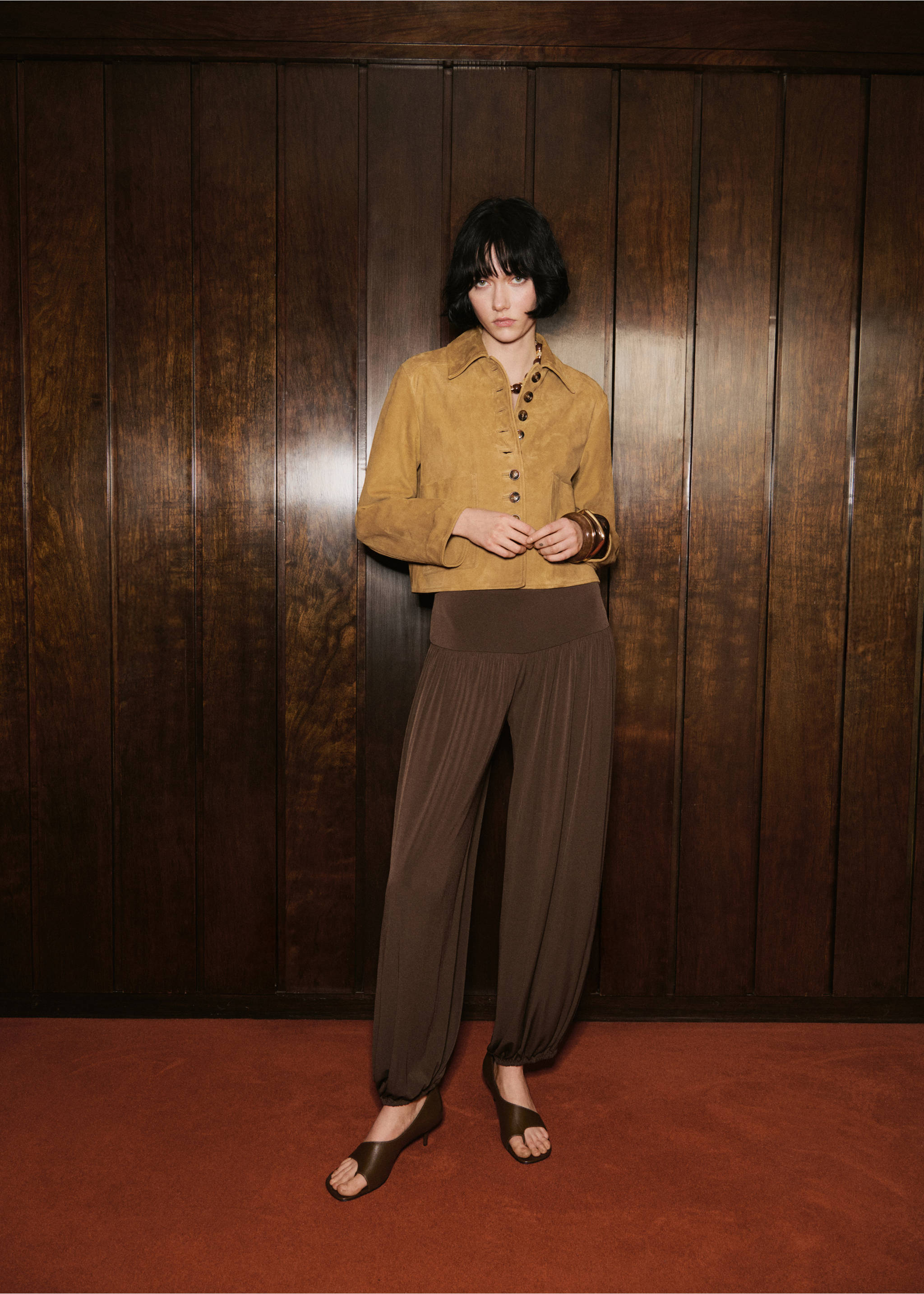 Suede jacket with buttons - General plane, Ochre. Ref: 17036346-00.